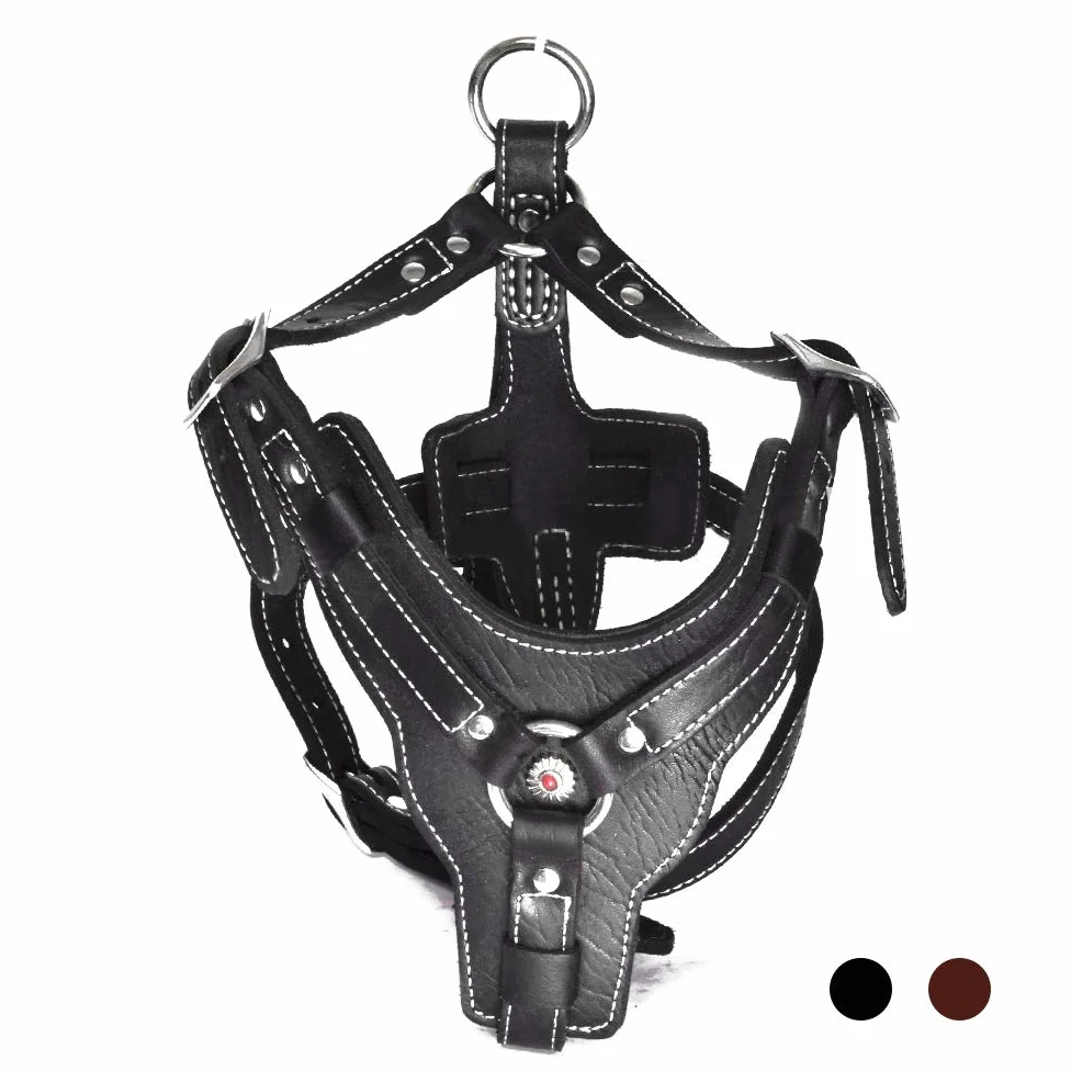 Harnais pour Chien en Cuir véritable Fait à la Main, Durable, Solide, avec Sangles réglables, Anti-Traction, Facile à contrôler, Tour de Poitrine de 61 à 71,1 cm, pour Chiens de Taille