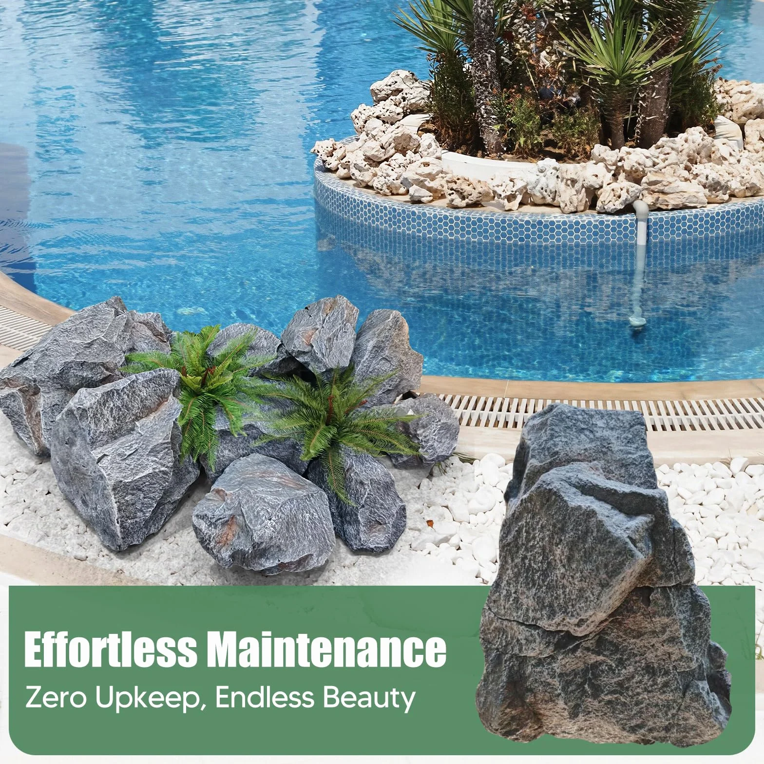 Décoration de Jardin en Fausse Pierre Grise, Faux Rocher Décoration de Jardin, Rock Gray Mountain Décoration, 33x23x23cm