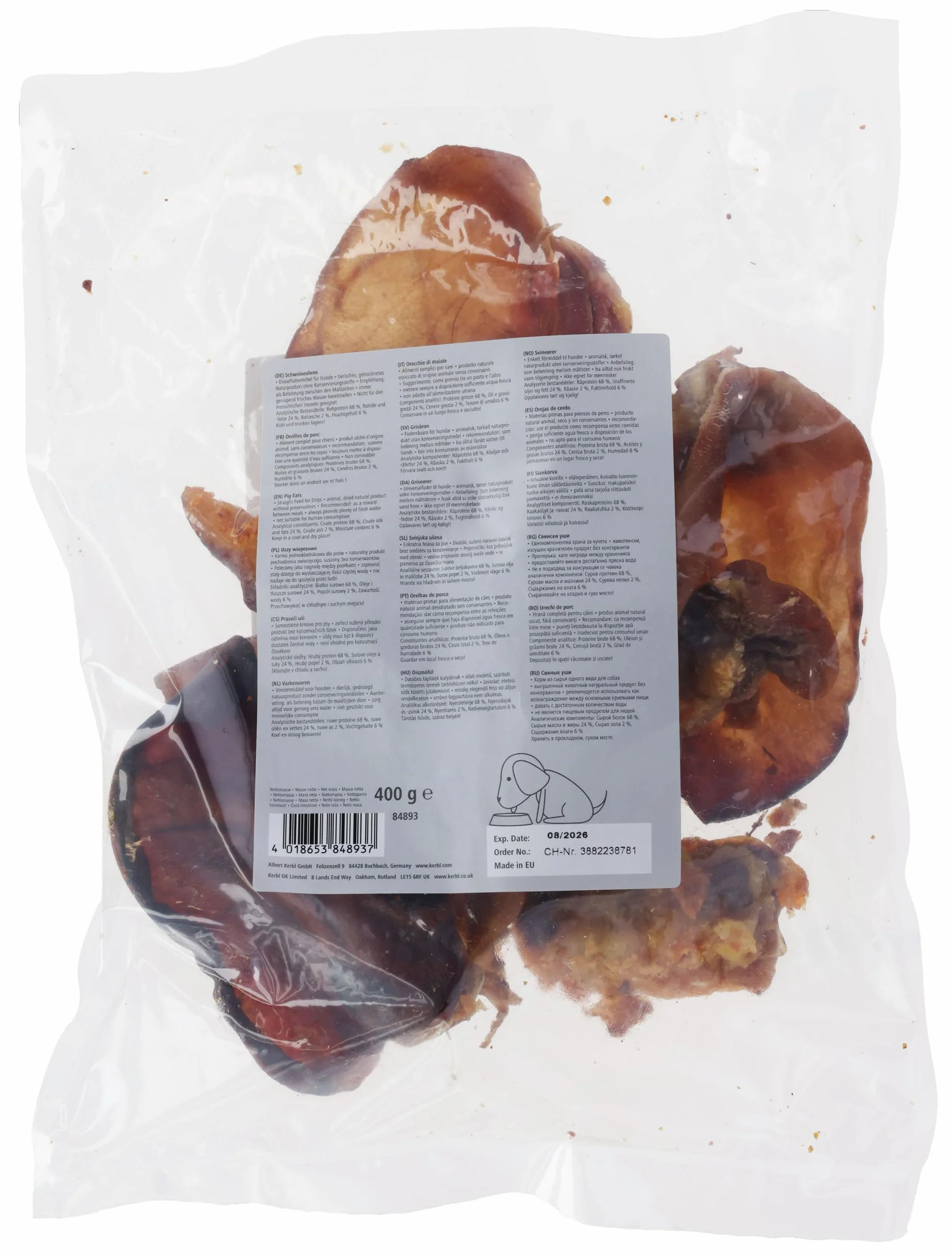 Kerbl Pet Oreilles de Porc, friandise pour Chien, à mâcher Naturelle, 400g, mélange de différentes Parties de l'oreille, Longue durée
