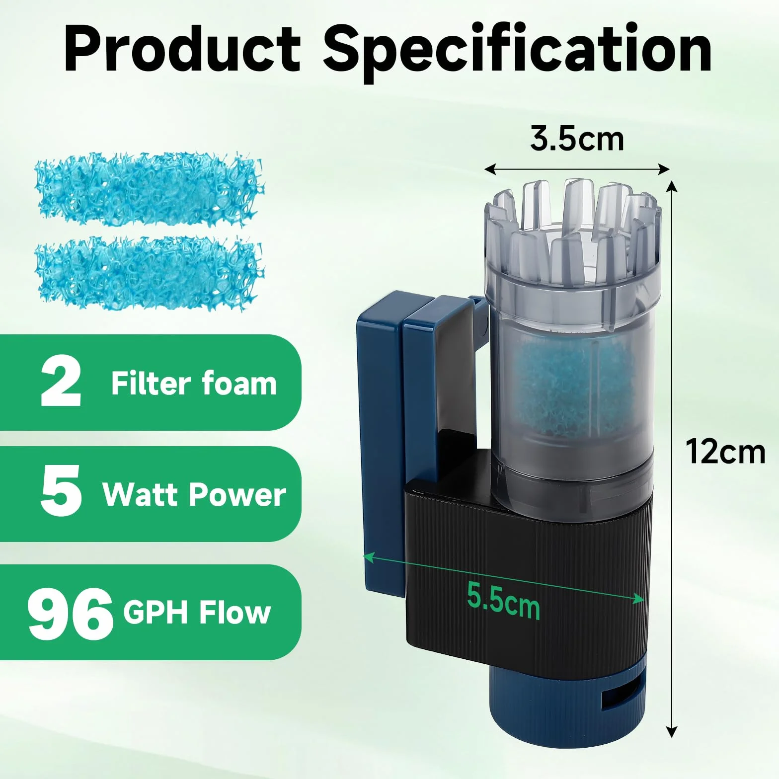 Skimmer de Surface pour Aquarium Magnétique 5W 96GPH avec Éponge Bio