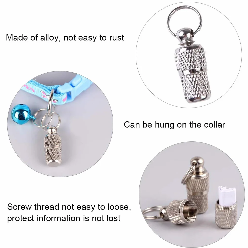 ManLee Tube d'étiquette Anti-Perdue Pendentif Chat Chien Porte Adresse ID Tag pour Collier