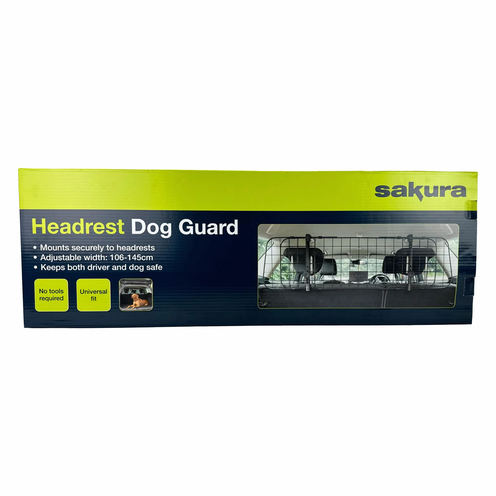 Sakura SS5259 Barrière de Sécurité d’Appuie-Tête de Voiture pour Chiens - Facile à Installer Sur la Plupart des Voitures Berlines, SUV, Voitures Familiales, Monospaces – Largeur Réglable Sans Outils
