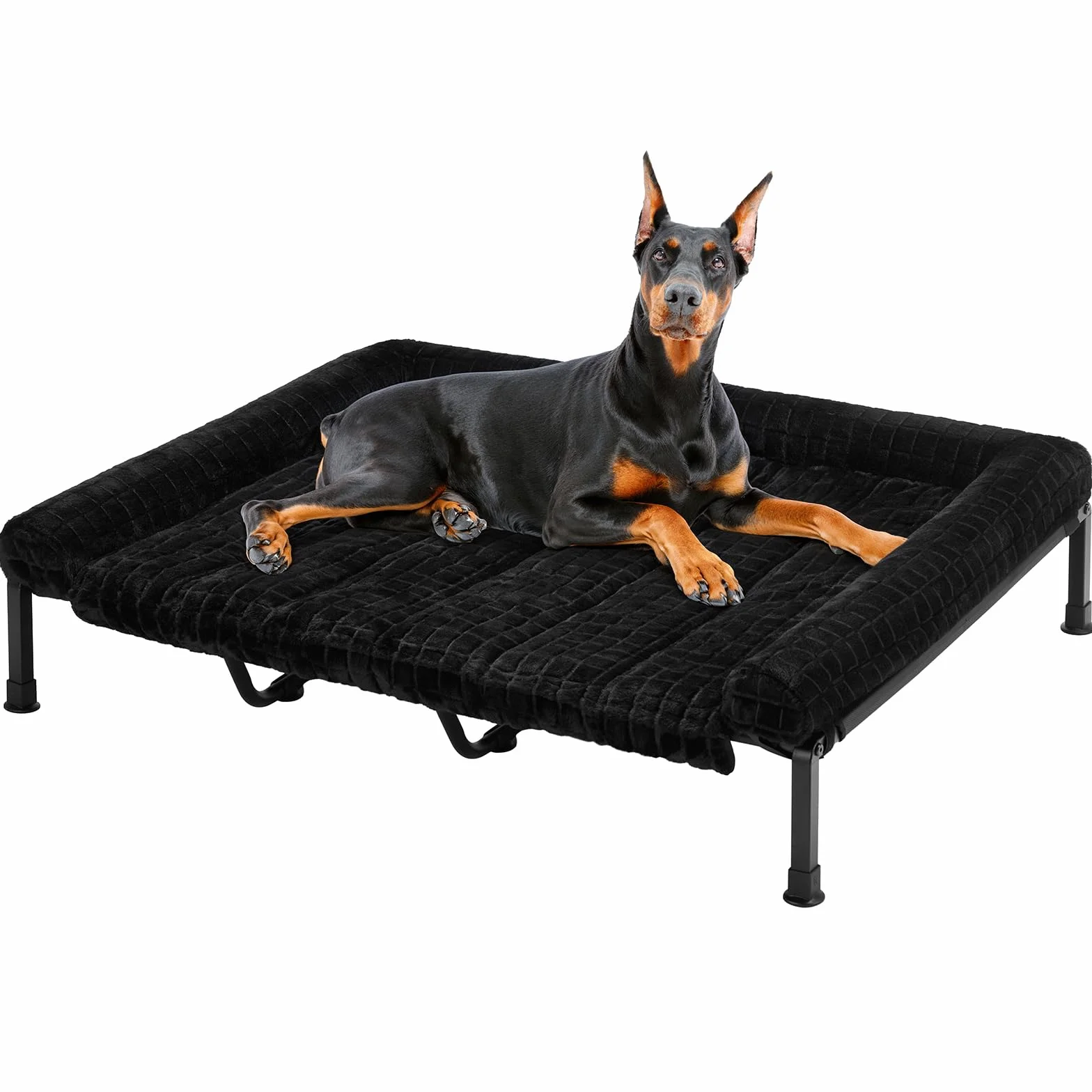 Veehoo Lit Chien Sureleve XXL Dehoussable Lavable, Moelleux Transat Chien avec Coussin Amovible, Lit Ccanapés Surélevé pour Chiens avec Pieds Antidérapants, Noir 150 x 94 x 20 cm