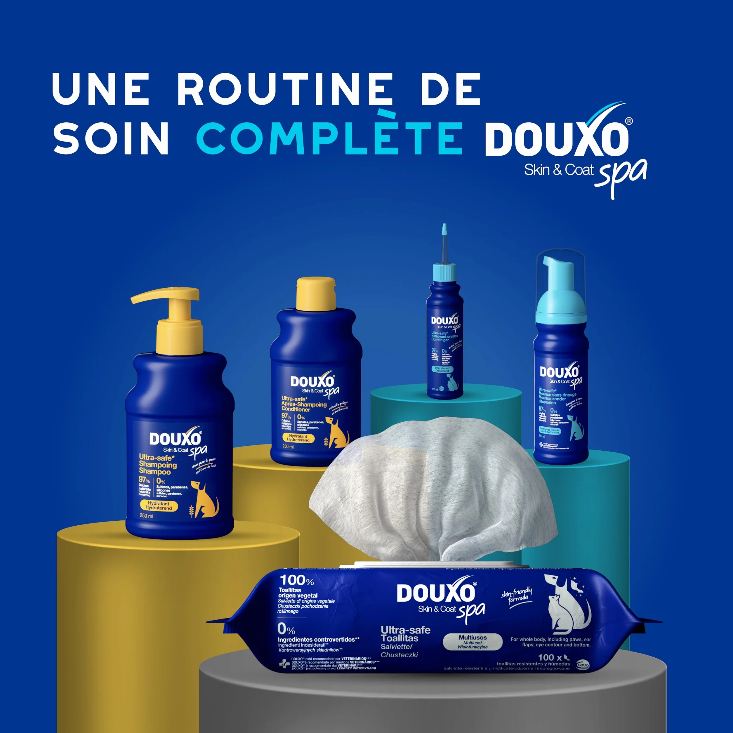 DOUXO Skin & Coat Spa - Ultra-Safe nettoyant auriculaire pour Chiens et Chats, 120 ML, nettoie l'oreille en Toute sécurité, Formule respectueuse de la Peau.