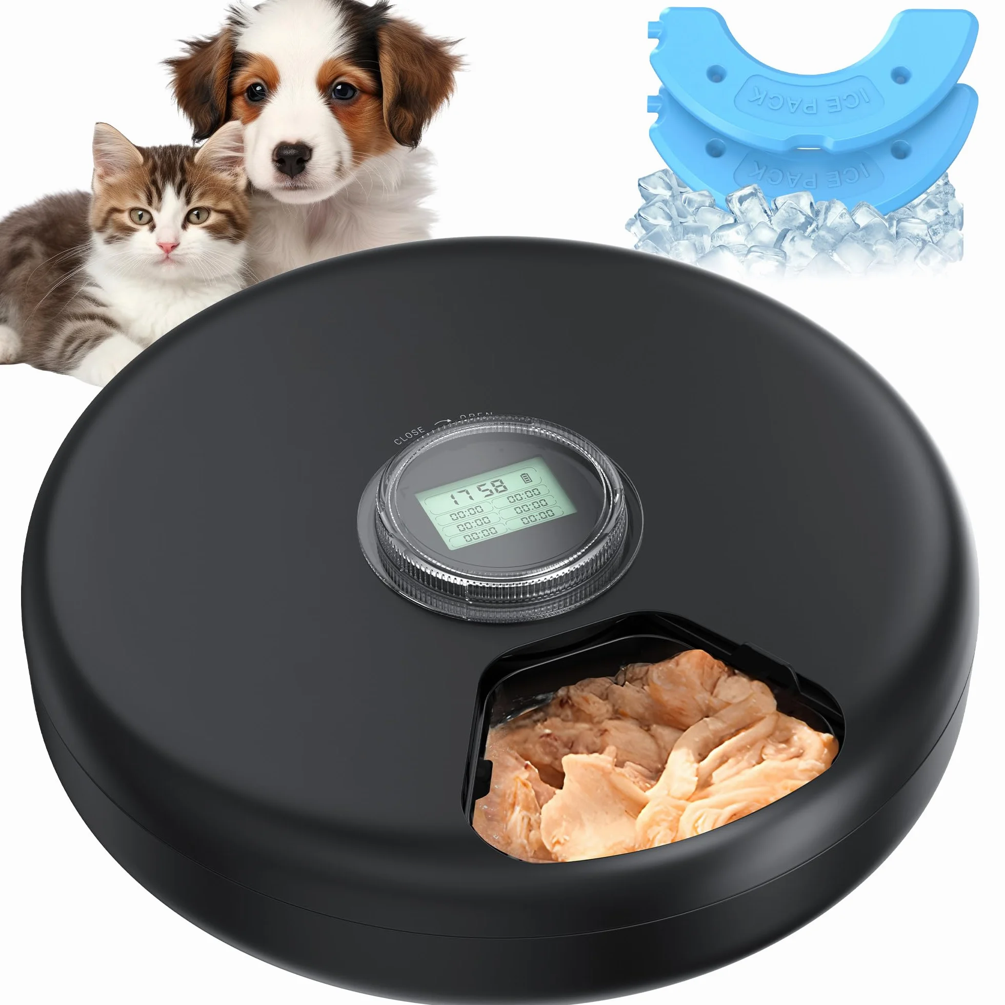 Distributeur Croquettes Chat Automatique Humide - Gamelle Chien sans Fil Programmable - 3 Piles AA - Réfrigération