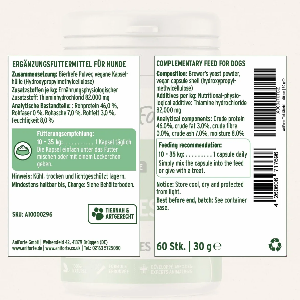 AniForte Bouclier Anti Tique pour Chiens 60 gélules Protection Anti-tiques Naturel & Efficace