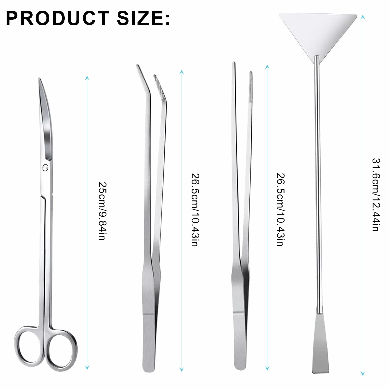 Kit d'outils aquarium 4 en 1 en acier inoxydable avec pince longue, ciseaux, spatule