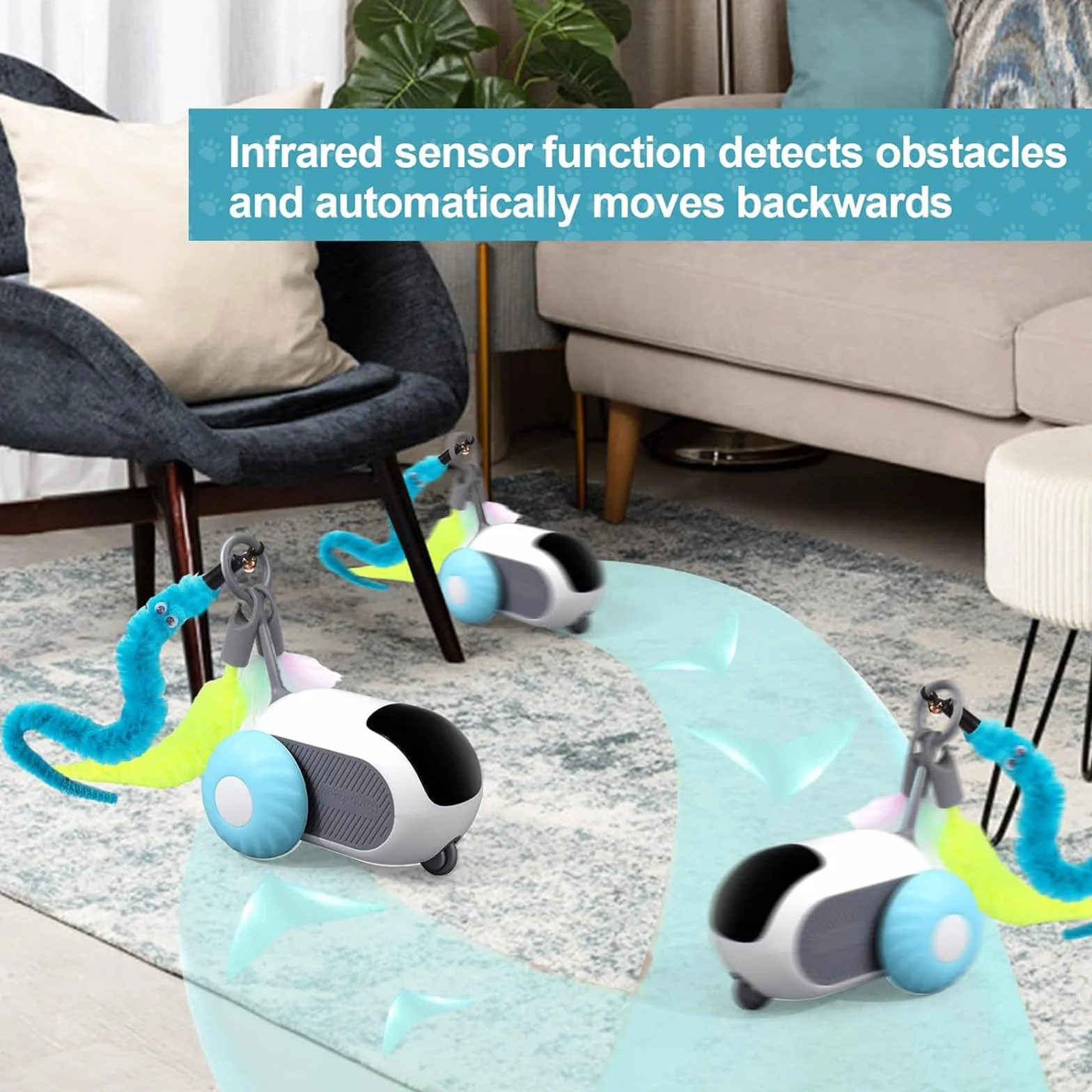 Jouet Interactif Chat Motorisé avec Télécommande Balle Intelligente 2 Modes Rechargeable USB