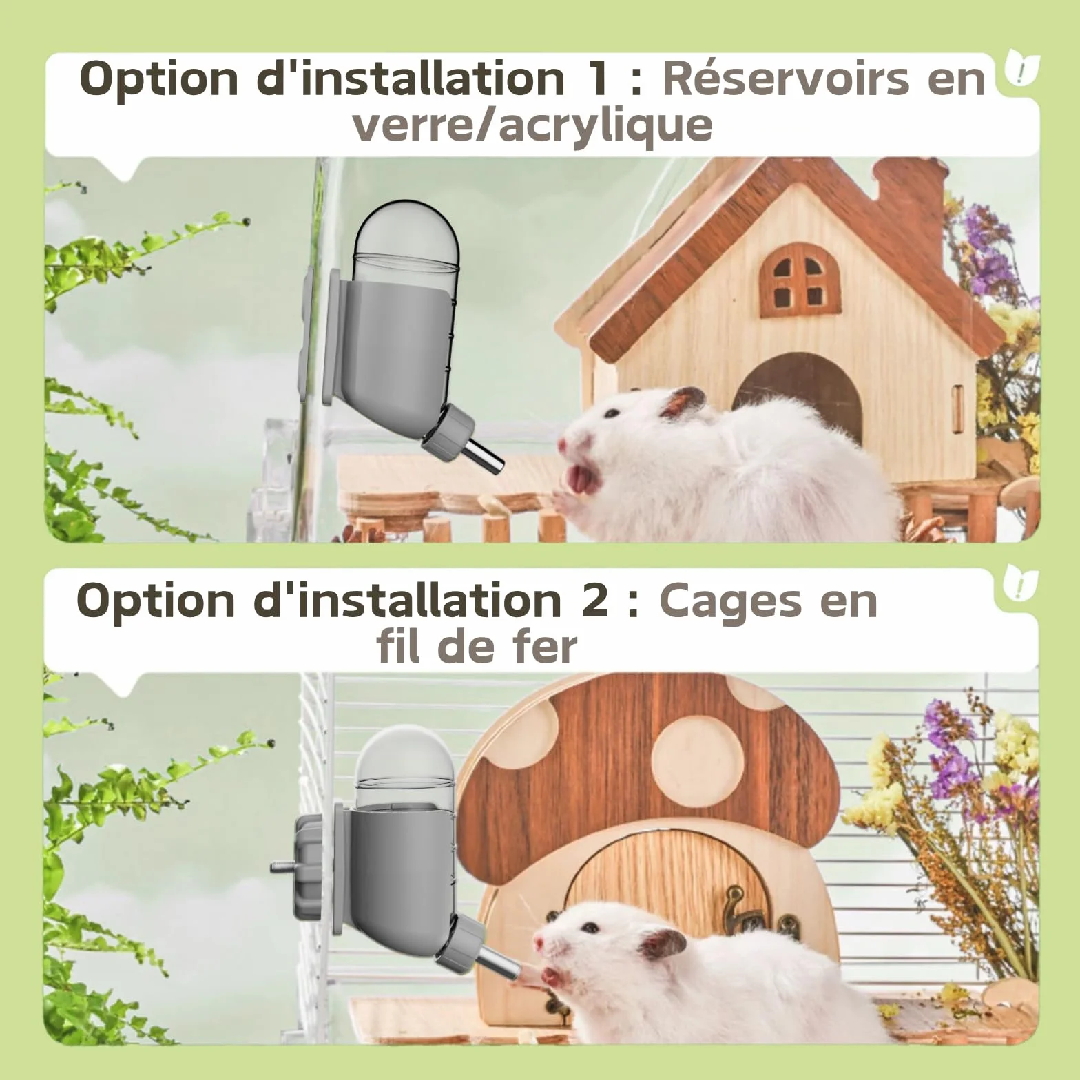Bouteille d'eau pour Hamster avec stents magnétiques, Porte-Bouteille pour Aquariums en Verre, adaptée aux Hamsters syriens Nains, gerbilles, Souris, Rats, Degus