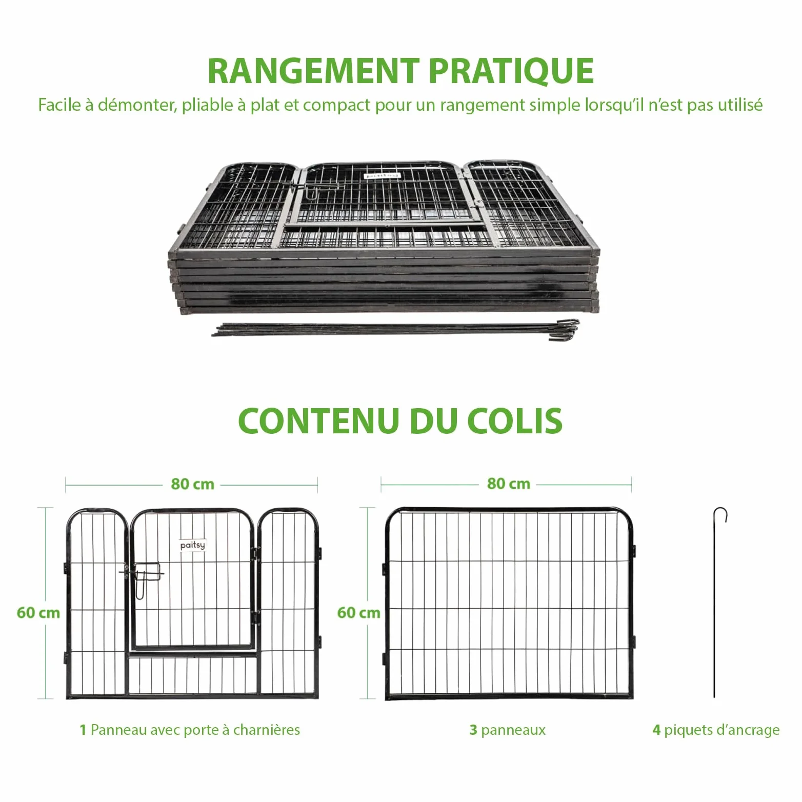 Parc Enclos pour Chien Chiot et Lapin GARDEO80x60x8, 8 Panneaux 80X60cm, 2,56M2, modulable, intérieur et extérieur, Pliable, Garantie 5 Ans
