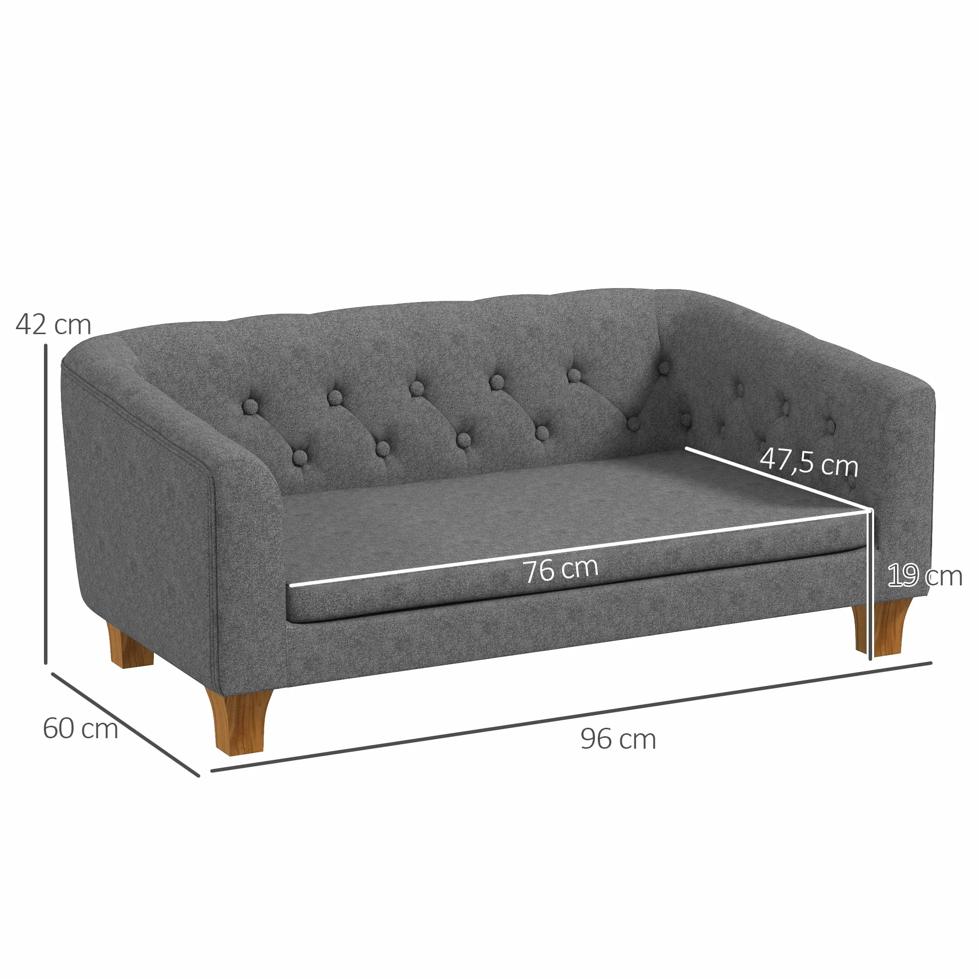 PawHut Canapé pour Chien et Chat surélevé, Coussin Doux Amovible, 96 x 60 x 42 cm, Gris