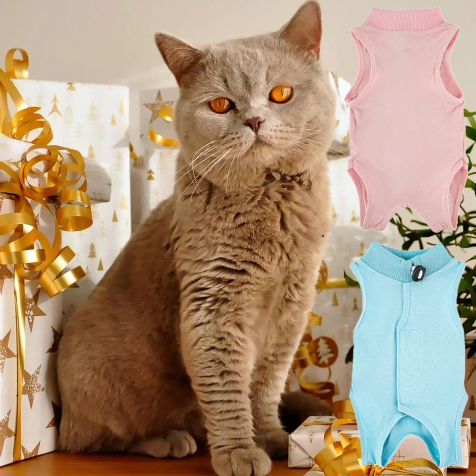 Combinaisons de Récupération pour Chat, Vêtement Post-Opératoire pour Chats Femelles, Tissu Modal Doux, Rose & Bleu, Taille M (2-4KG)