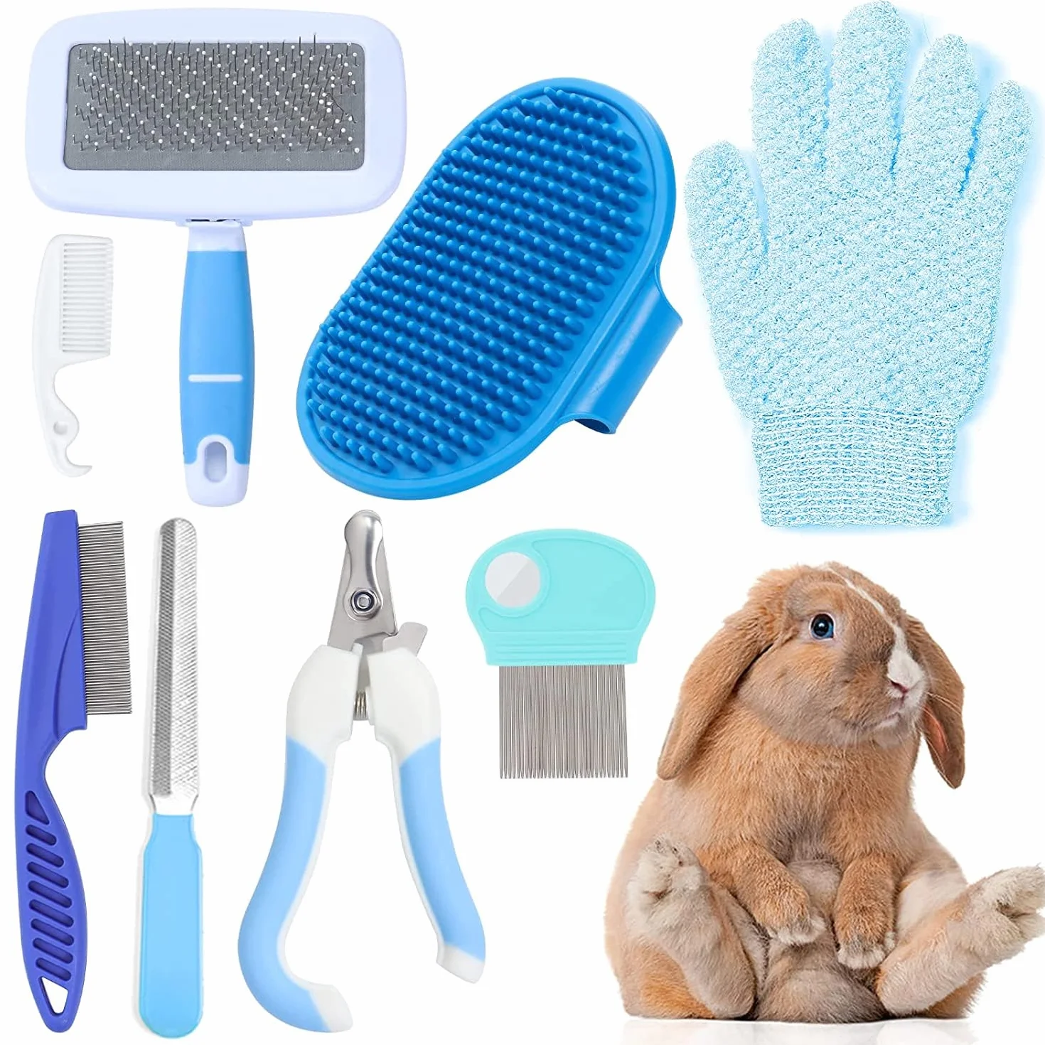 Kit d'entretien pour lapins coupe-ongles tondeuse épilateur lime peigne à puces shampoing brosse multifonction