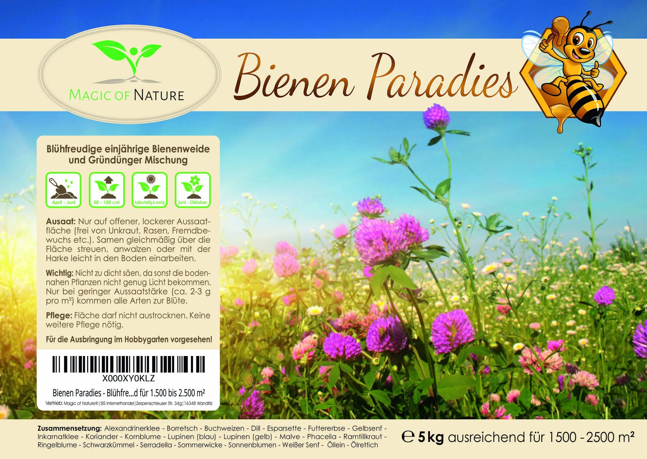 Magic of Nature Mélange Graines Fleurs Prairie Fleurie Mellifère 5kg 20 Variétés 1500-2500 m²