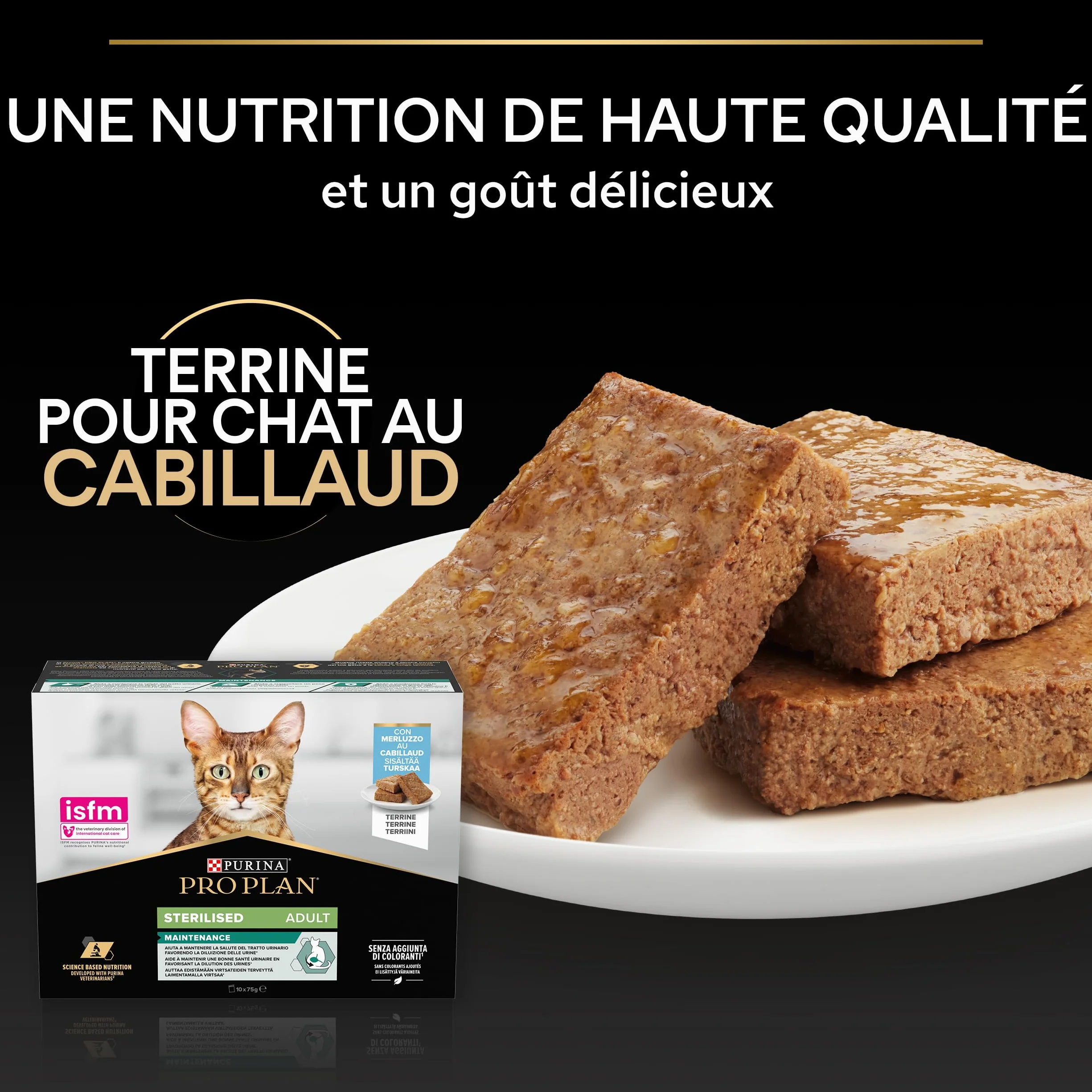 PURINA Pro Plan | Adult STERILISED Maintenance | Aliment Complet pour Chat Adulte Stérilisé | Aide à Maintenir Une Bonne santé urinaire | Terrine | Au Cabillaud | Portion Individuelle | 10x75g