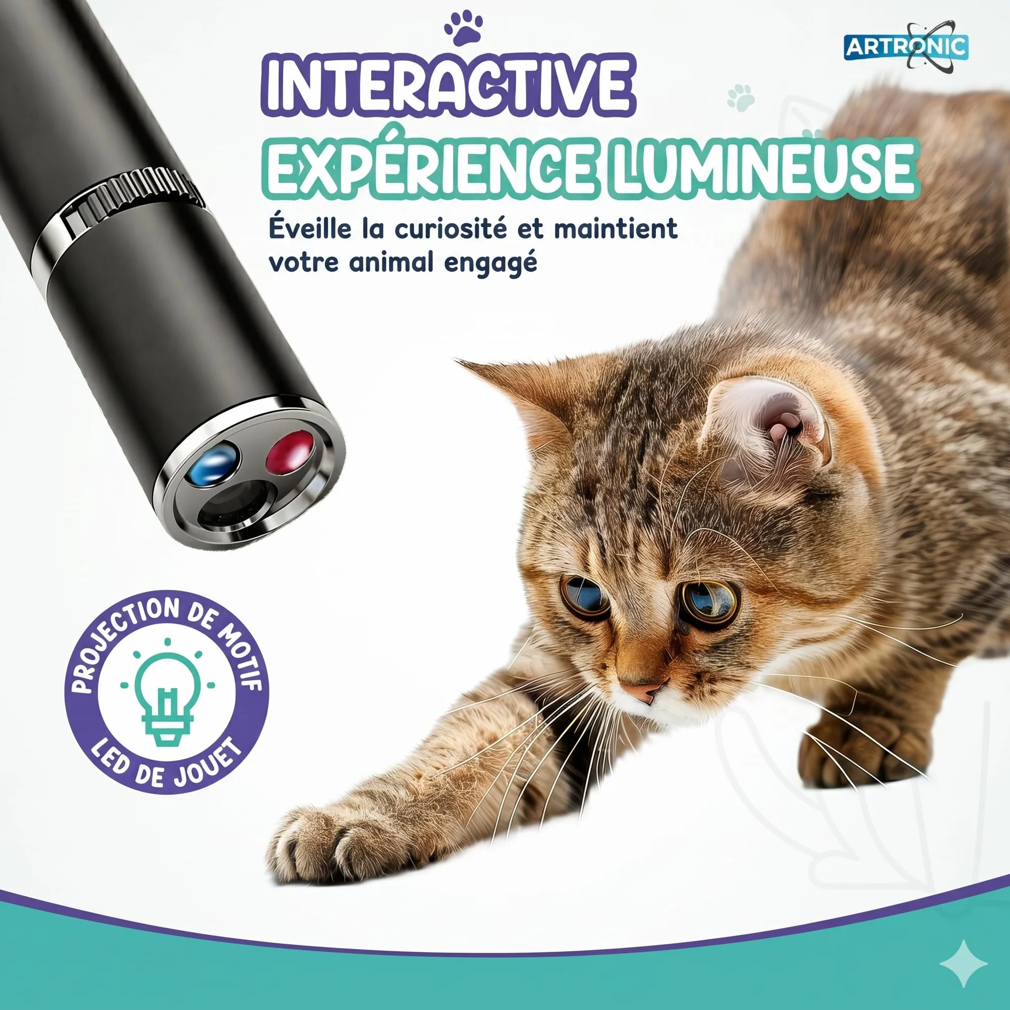 Jouet Chat Interactif LED Rechargeable USB pour Chat et Chien