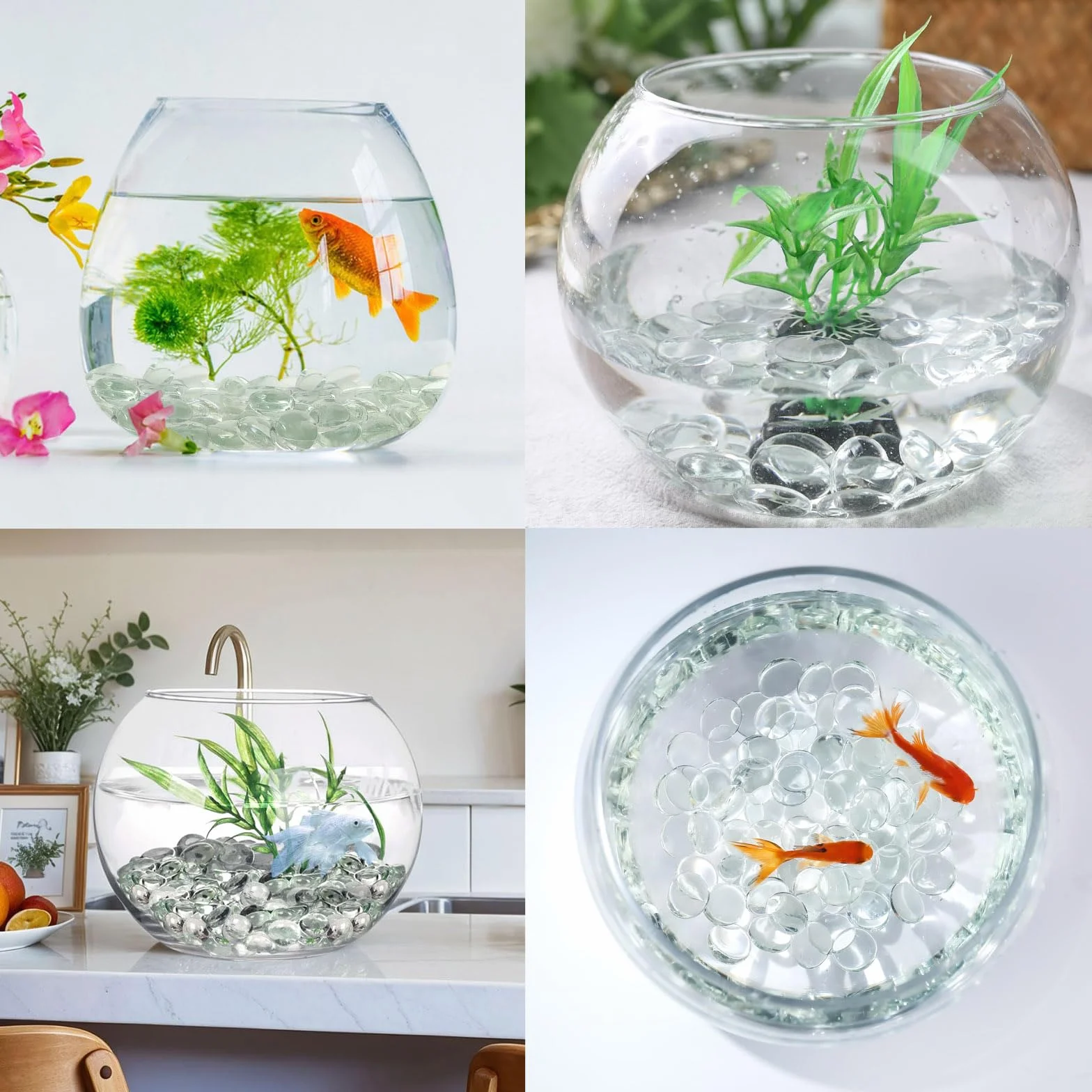 Galets Plats en Verre de 300 ml pour Vases et Aquariums - Perles de Remplissage, Billes Plates, Roches de Réservoir, Pierres