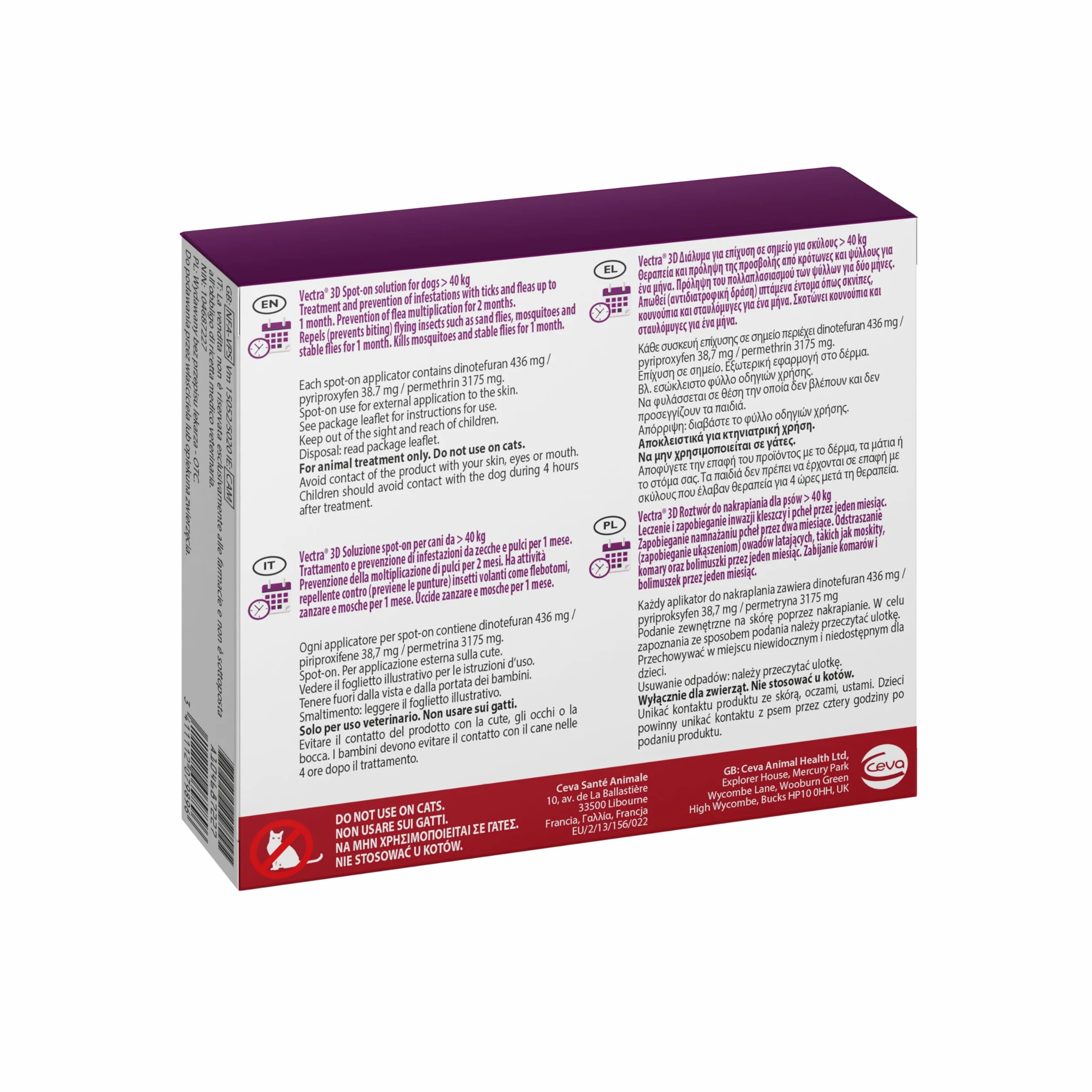 Vectra Vectra 3D Spot-on Solution 3 pipettes 8 ML pour Chiens 40 kg Rouge