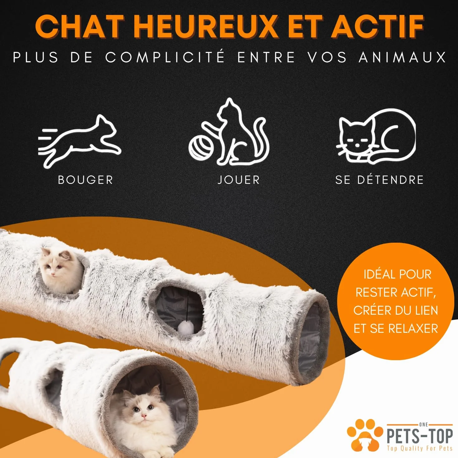 One PETS-TOP Tunnel Chat – Tunnel pour Chat XXL – Jouet Intéractif pour Interieur – en Peluche Douce – Tunnel Chien Furet Lapin – Tapis Cabane Cat Tunnel – 120 cm