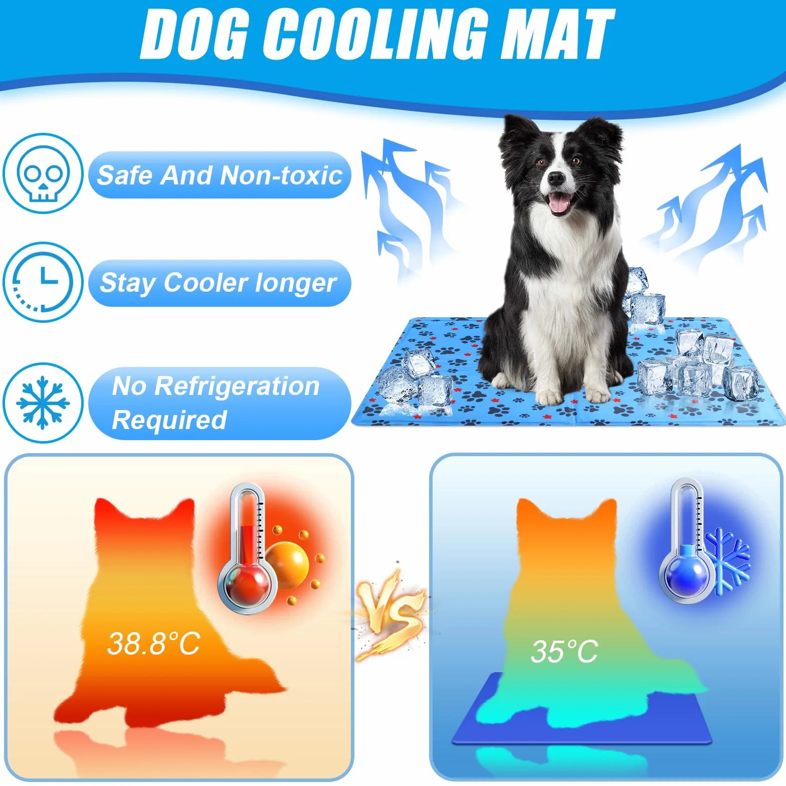 Tapis Rafraichissant Chien Chat 60×50cm Coussin Rafraichissant pour Chien Tapis Refrigerant Animaux Étanche Facile à Nettoyer