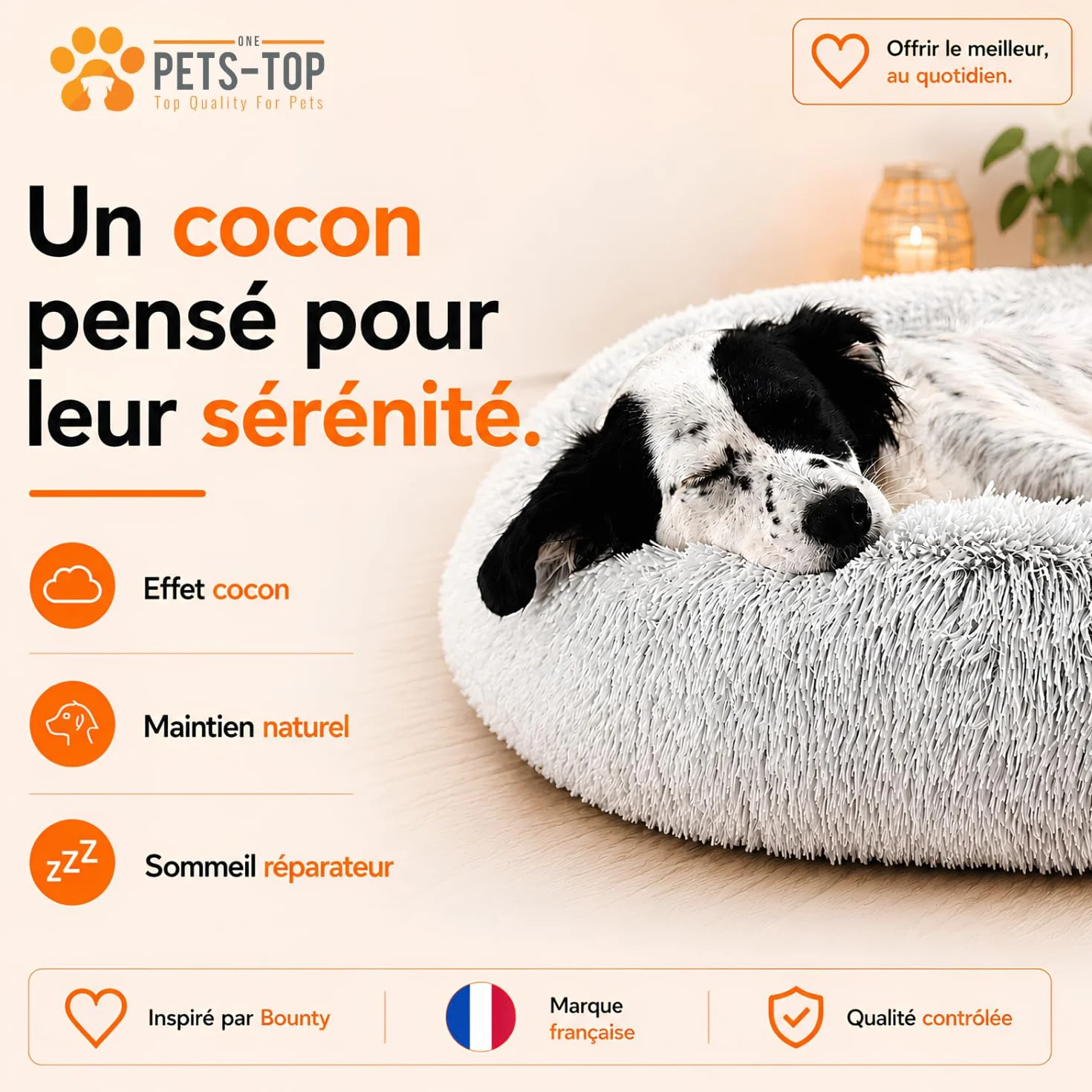 PETS-TOP Panier Chien Rond Lavable 60cm Gris Anti Stress