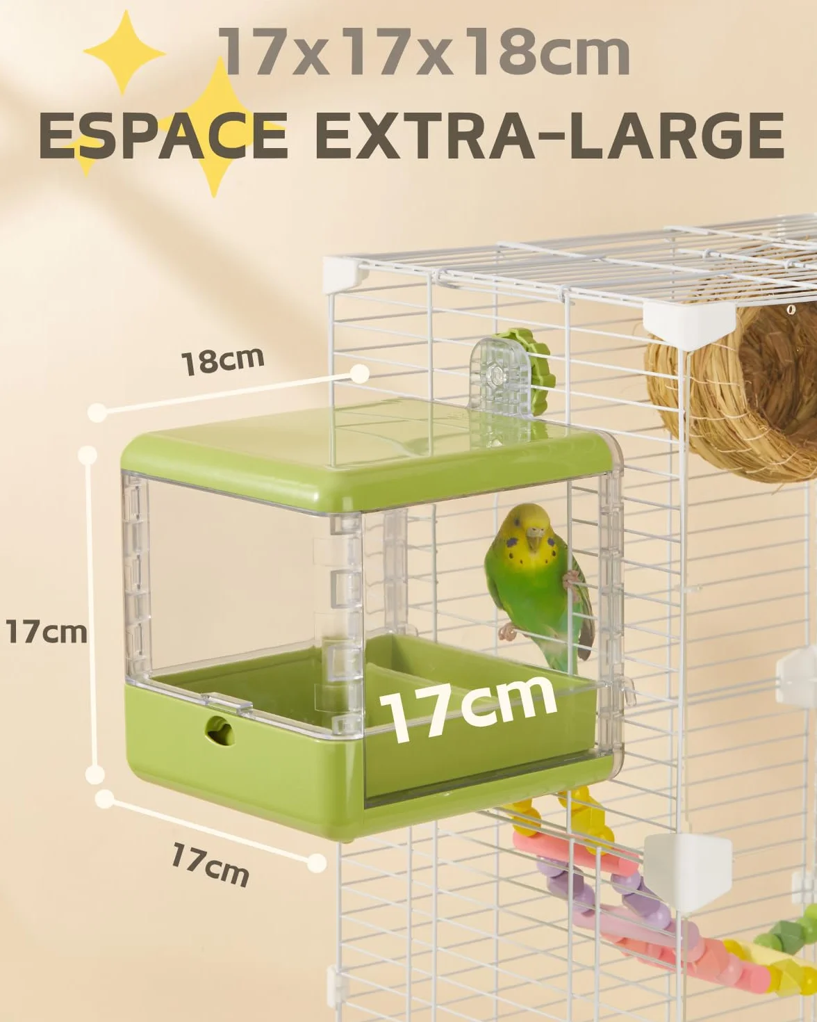 Bain d'oiseaux pour Cage, Bol Suspendu pour Oiseaux, Accessoires pour Cage à Oiseaux adaptés aux Oiseaux de Petite et Moyenne Taille, perroquets, inséparables, pinsons, perruches (Vert)
