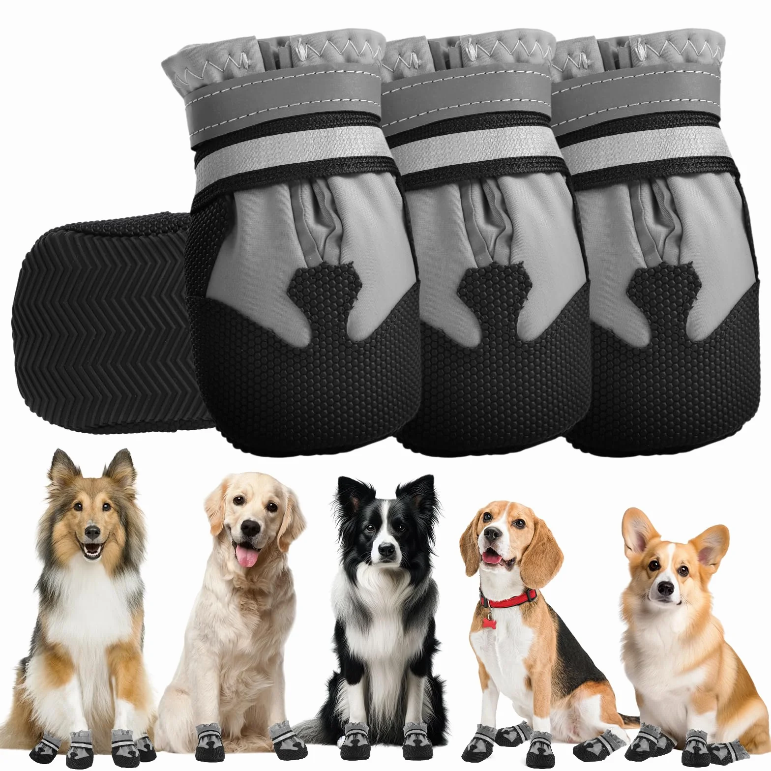 Bottes Imperméables pour Chien Ajustables avec Bandes Réfléchissantes - Protection des Pattes