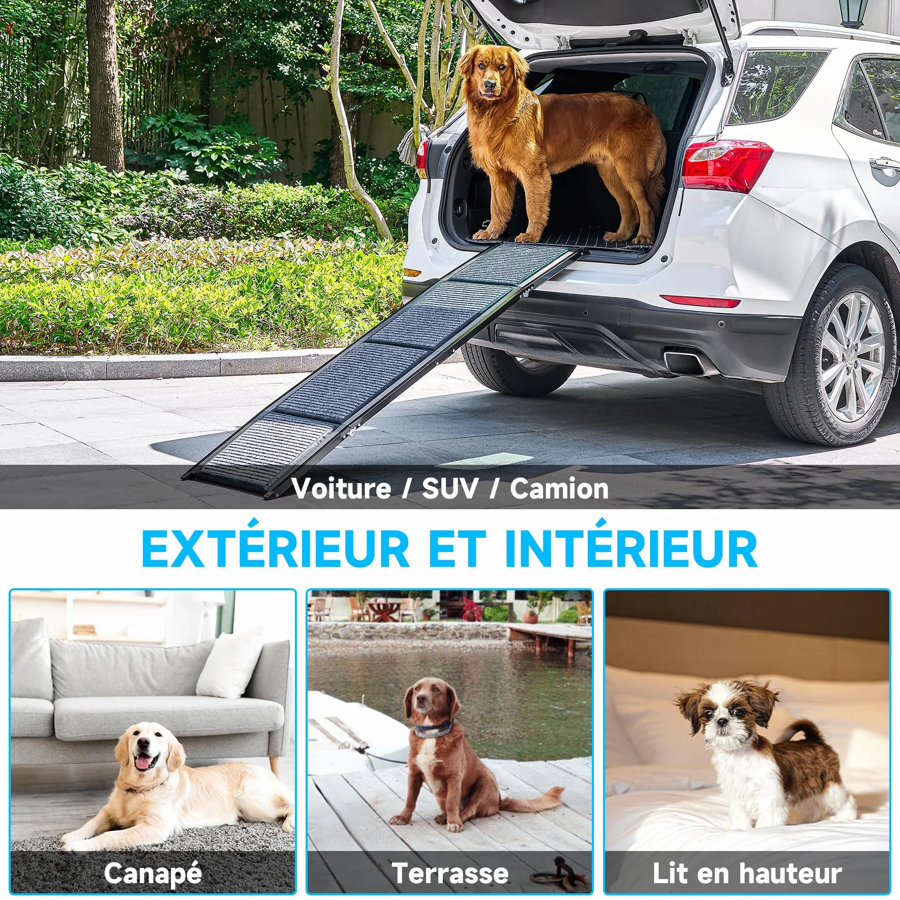 CO-Z 160×44 cm Rampe pour Chien Voiture Pliable Capacité 90 kg Surface Antidérapante Escalier Rampe D'accès Voiture pour Chiens Portable pour Animaux Grand Chien Chat Intérieure Extérieure
