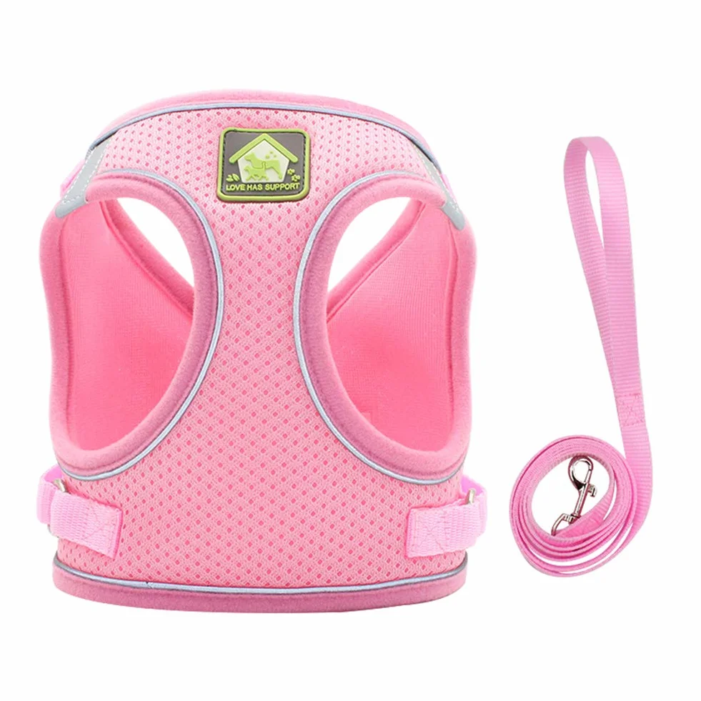 Harnais Petit Chien Chat Veste en Mesh Doux Réfléchissant Réglable Gilet de Chiot et Laisse pour Chiens de Taille Petits et Moyens