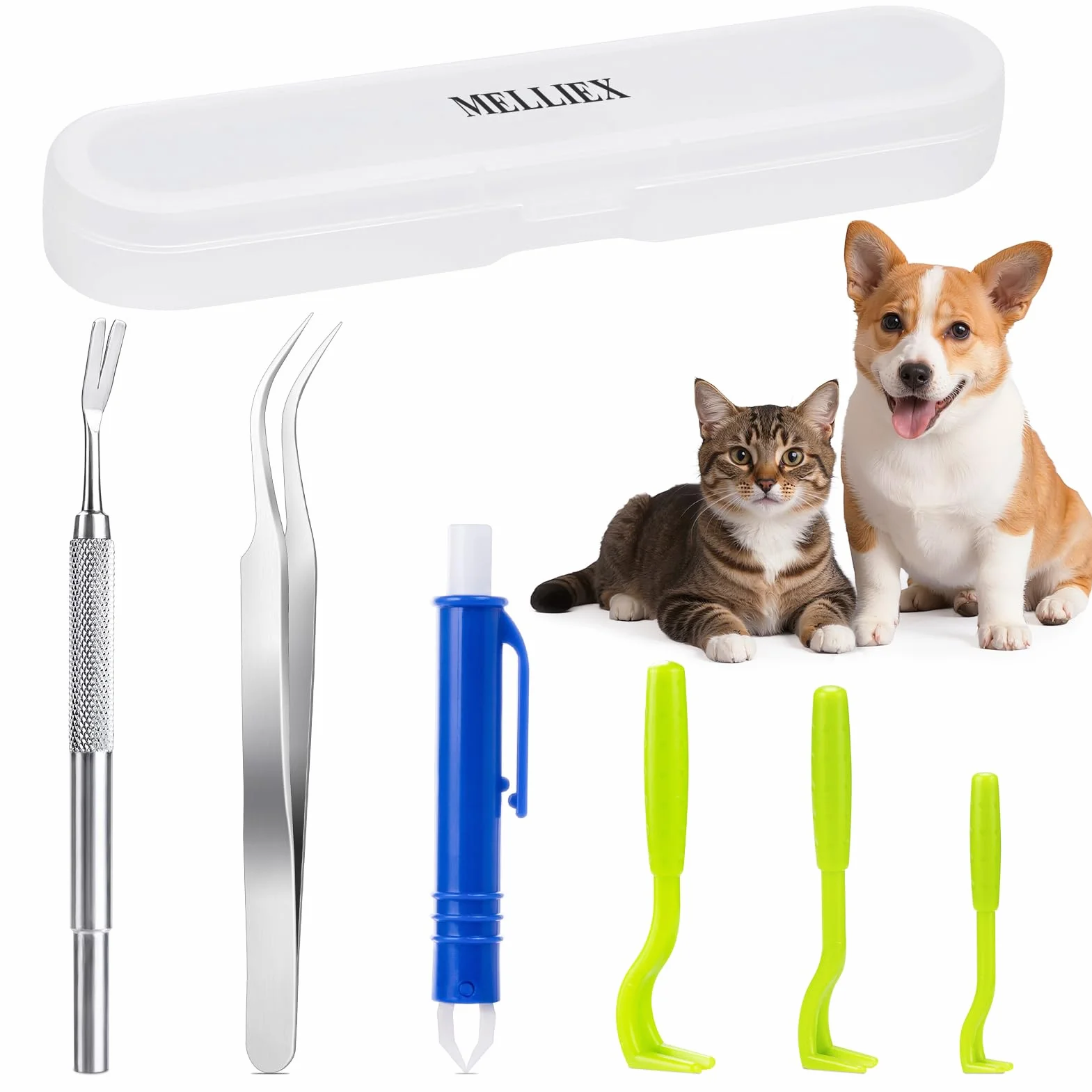 MELLIEX Pince à Tiques en Acier Inoxydable, Tique Remover Stylo Anti-Tique et Crochet pour Chiens, Chats