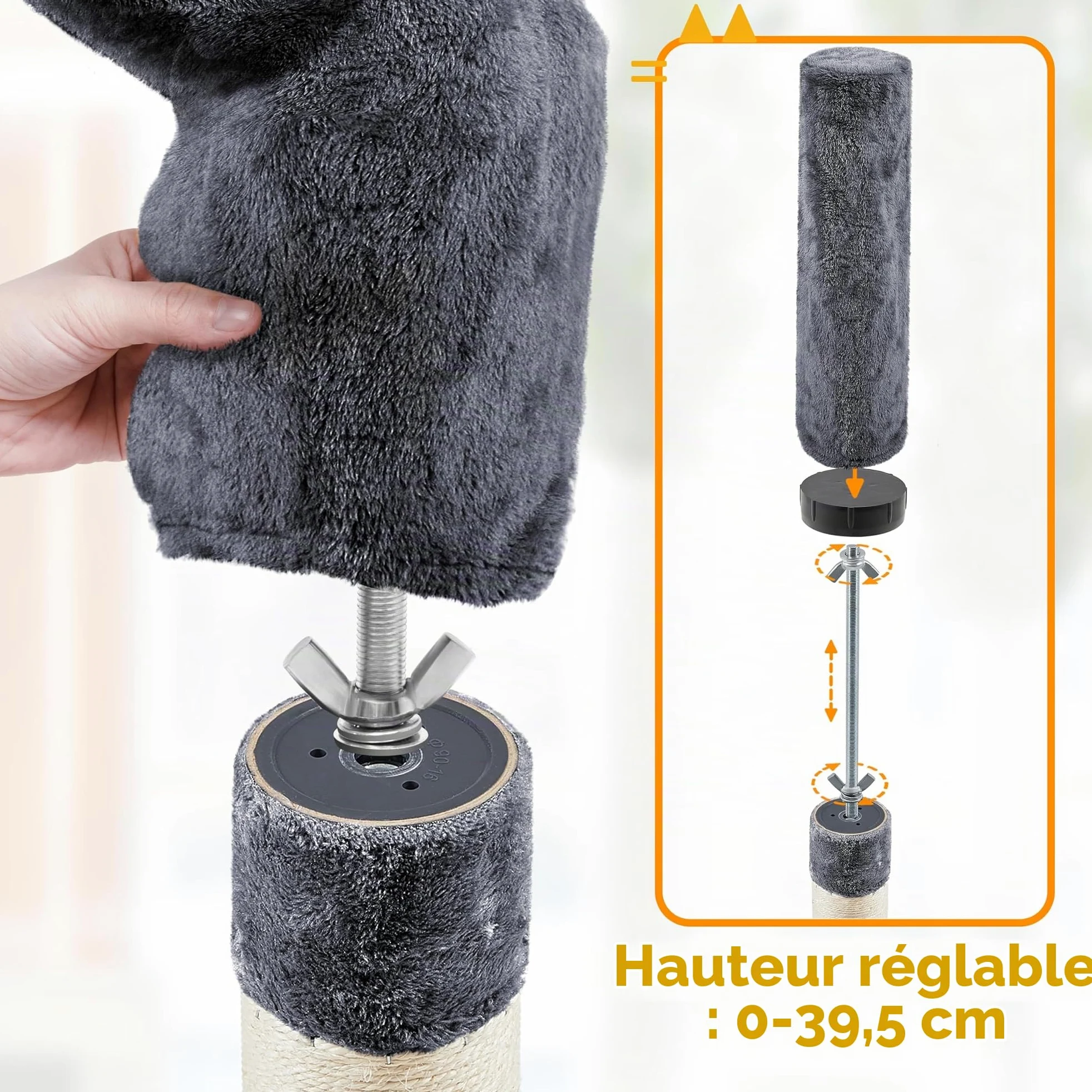 Abician Arbre à Chat du Plafond Poteau à griffer Réglable en Hauteur 226-265 cm avec Niche Chat Gris foncé