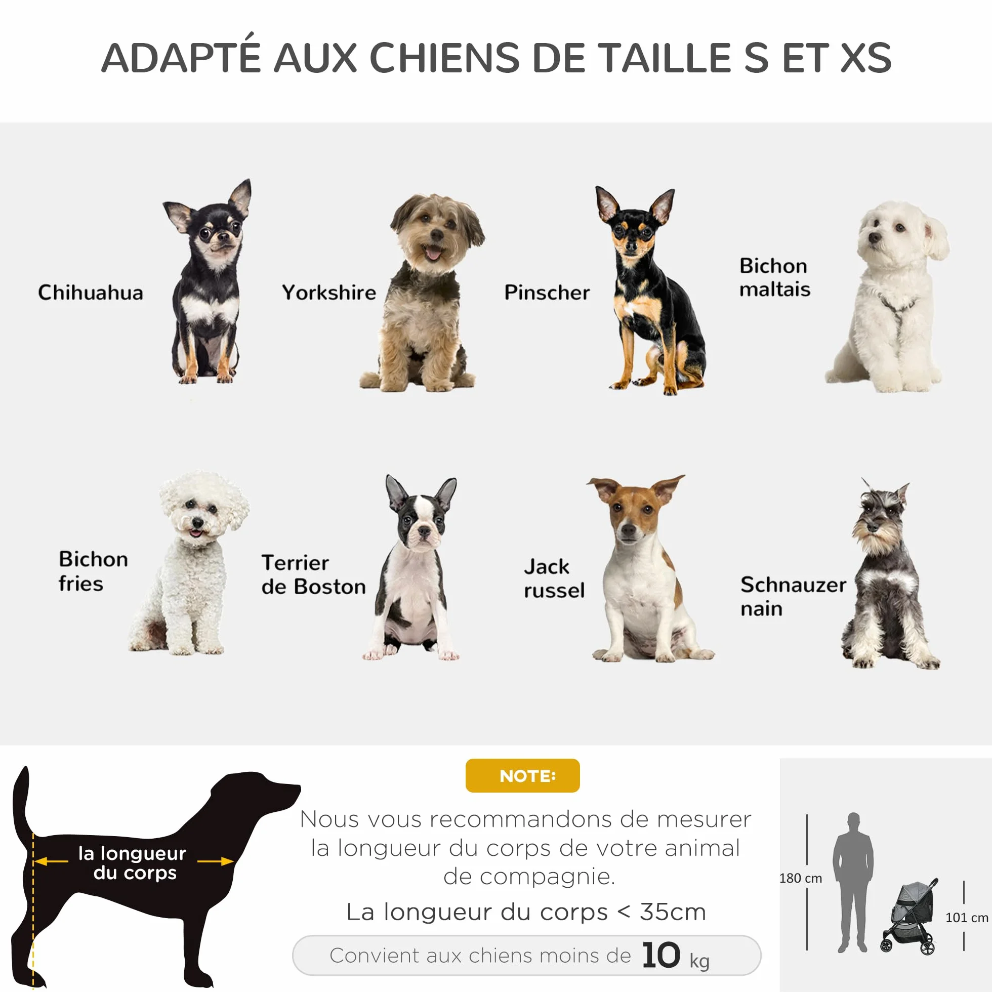 PawHut Poussette pour chien pliable, roues EVA, guidon réglable, 83 x 55 x 101 cm, gris