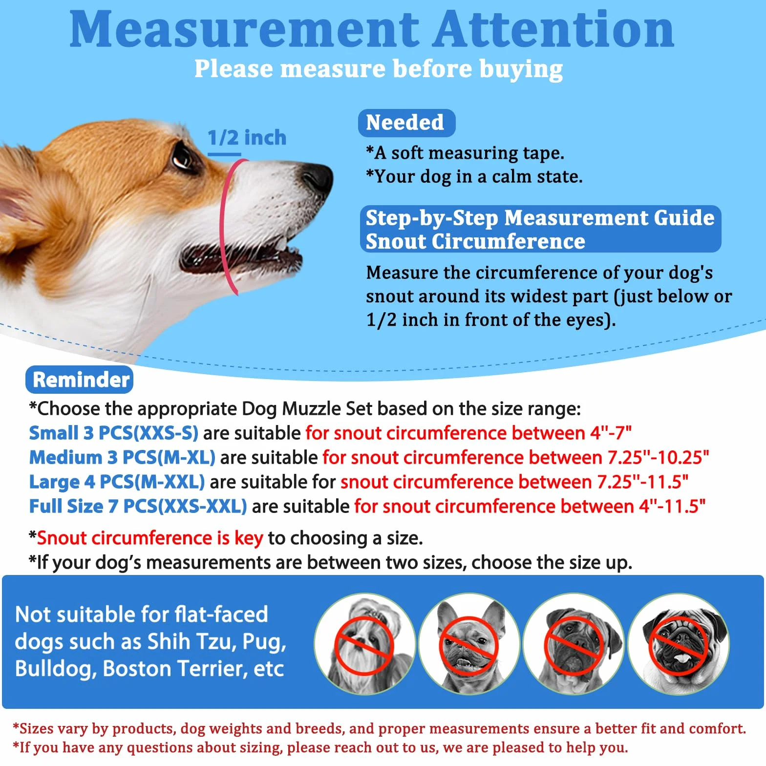 Lot de 7 muselières pour chiens de petite, moyenne et grande taille, muselière en maille pour chiens anti-morsure, mastication, aboiement, ensemble de muselière respirante avec sangle réglable pour le