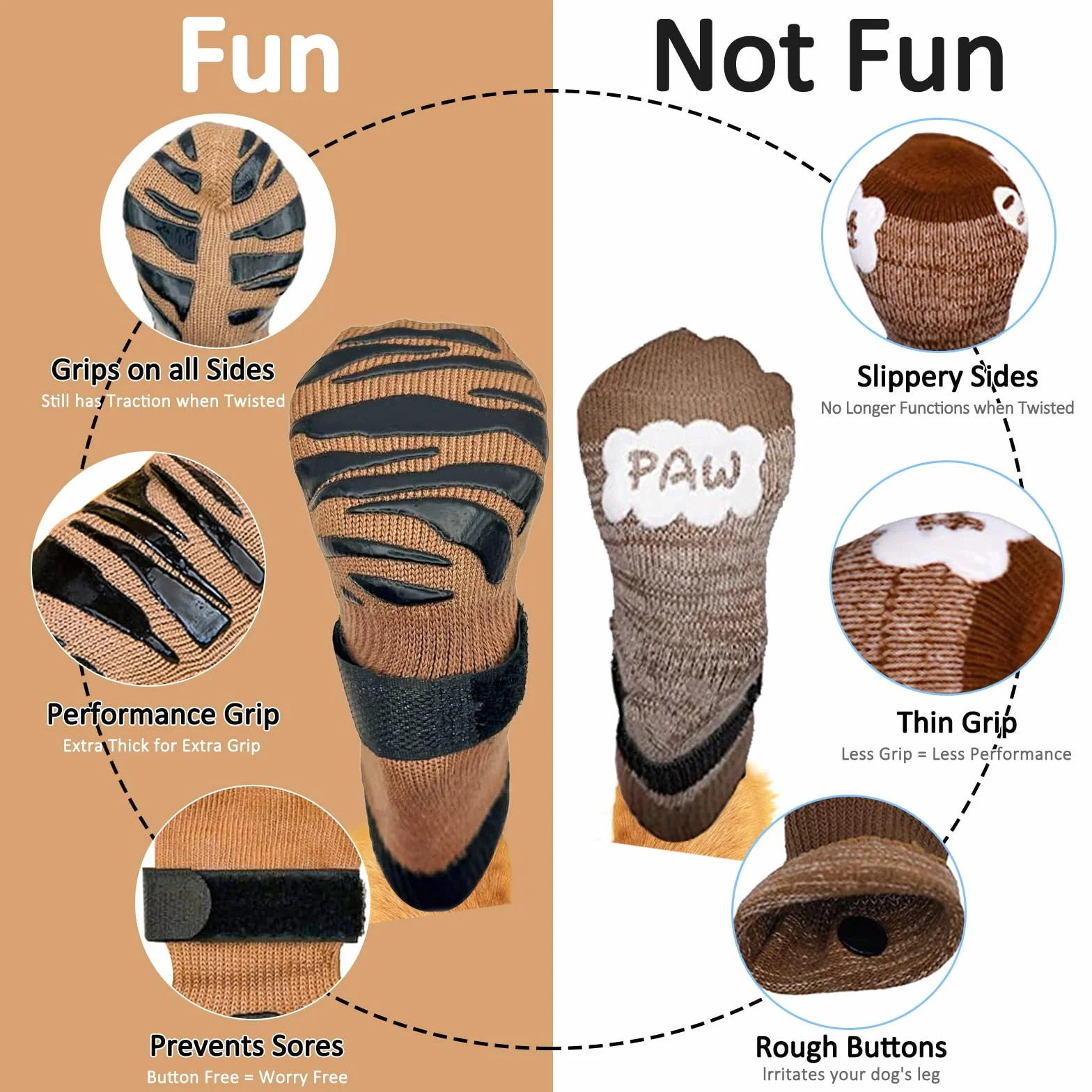 Chaussettes Antidérapantes pour Chien, Double Face, Sol en Bois Dur, Protège-Pattes, Taille M