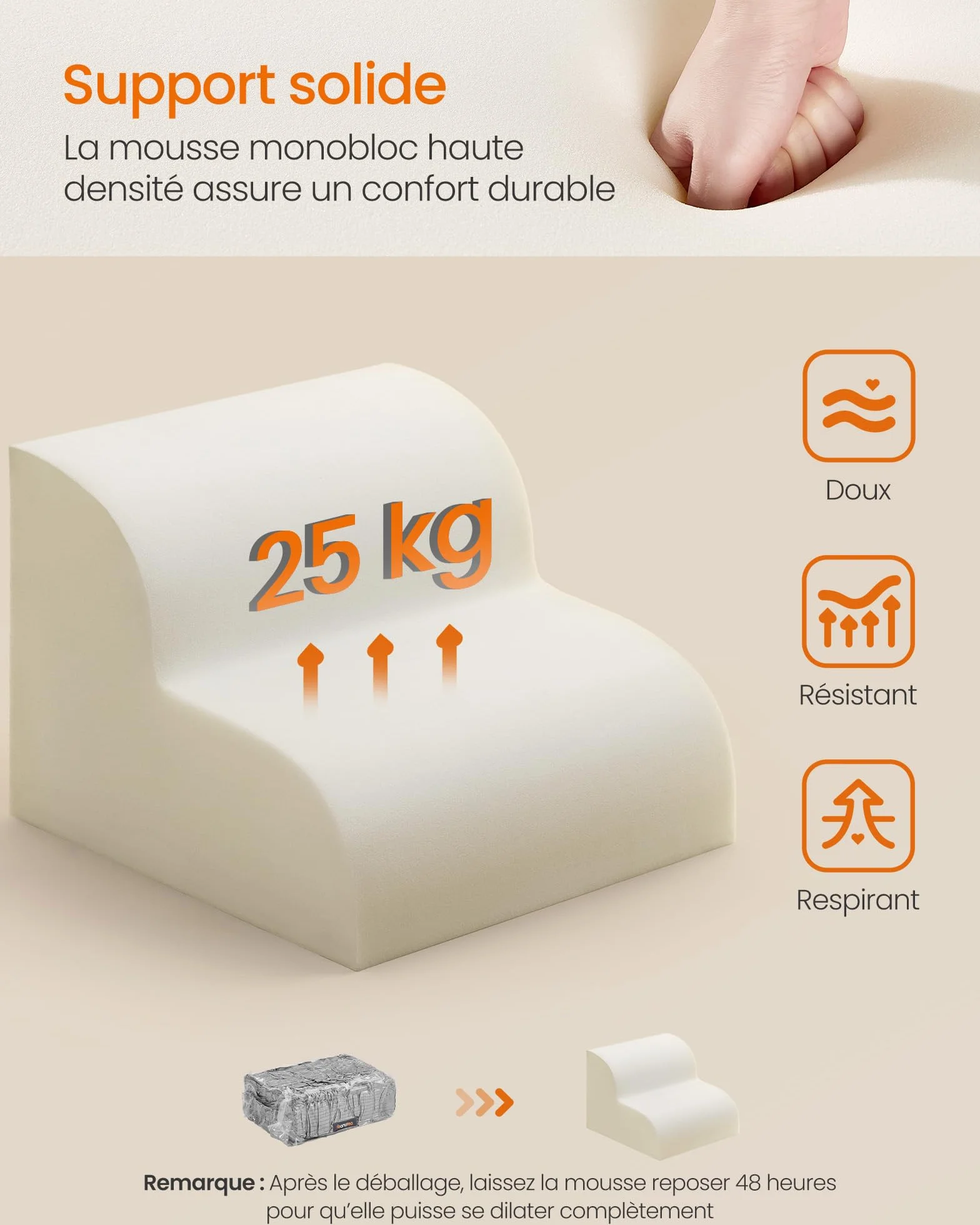 Feandrea Escalier pour Chien 2 Marches Velours Gaufré Imperméable Antidérapant Housse Amovible Lavable Gris Tourterelle