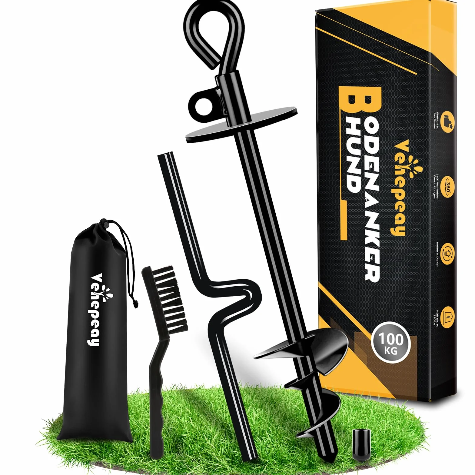 Piquet Chien Exterieur Pro 100 KG, Piquet Ancrage Système Antirouille Rotation 360°, Ancrage au Sol pour Cour Camping Plage