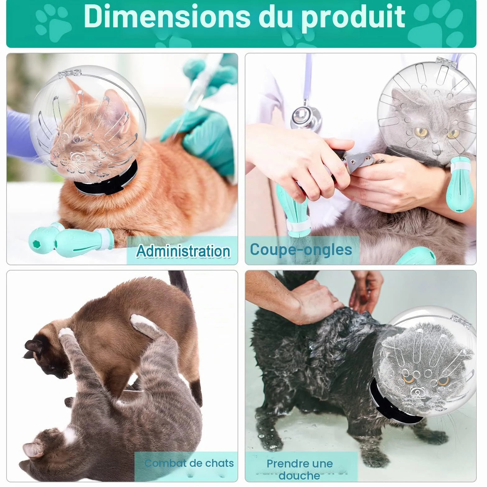 Muselière pour Chat avec Capuche Réglable et Couvre-Pattes, Anti-Morsure et Anti-Rayures en Silicone (Taille M)