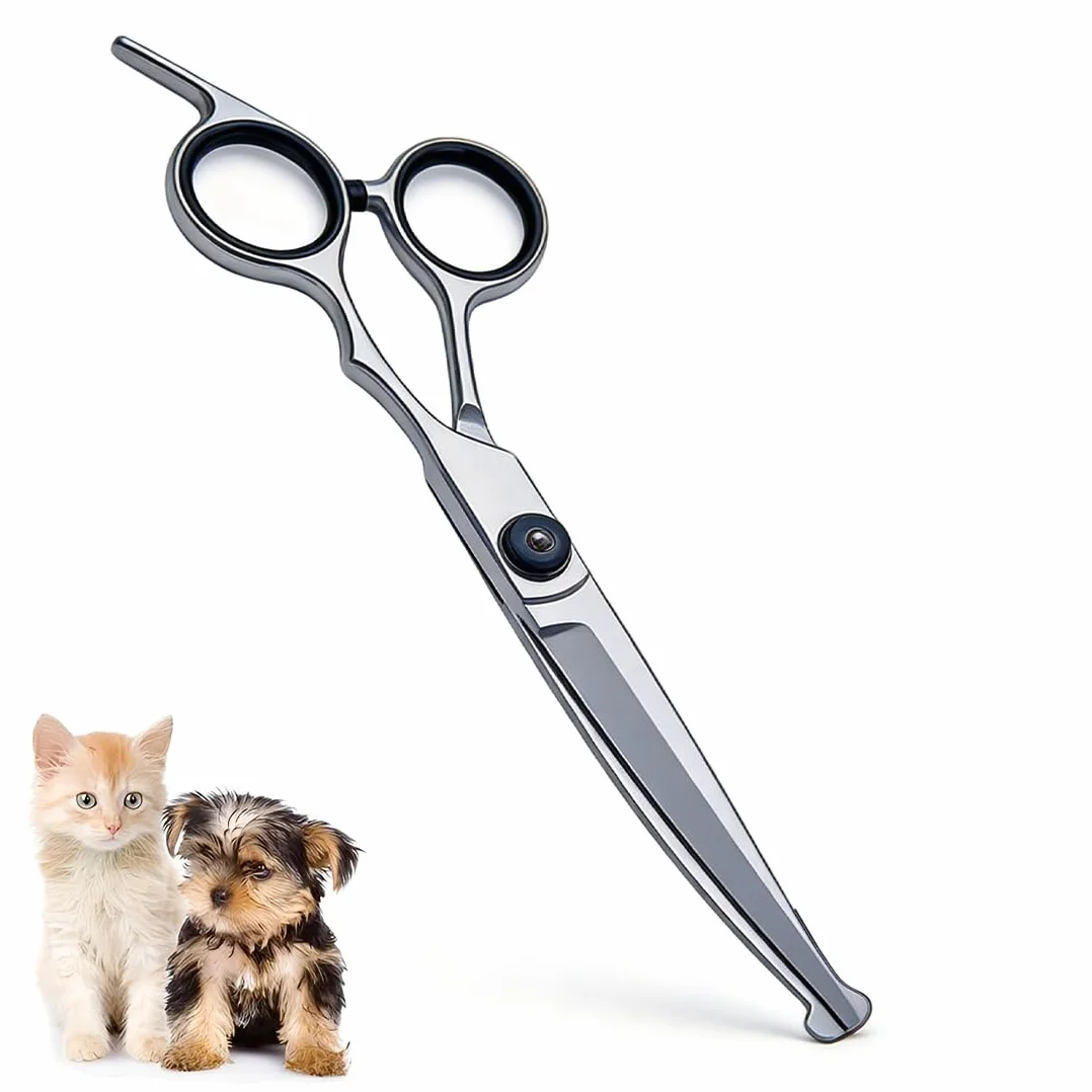 Ciseaux De Toilettage Professionnels Pour Chiens Et Chats En Acier Inoxydable, Avec Embouts De Sécurité Ronds, Ciseaux Incurvés, Idéal Pour Visage, Pattes, Corps, Coiffure Animal (Noir)