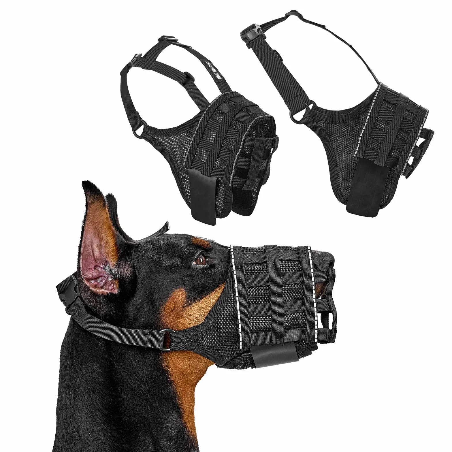 OneTigris Muselières pour Chiens, Maille Respirante Nylon, Museliere pour Chiens Ajustable avec Sangles Velcro, Respectueuse du Chien Qui Peut Haleter Et Boire, Museliere Anti Aboiement, XL