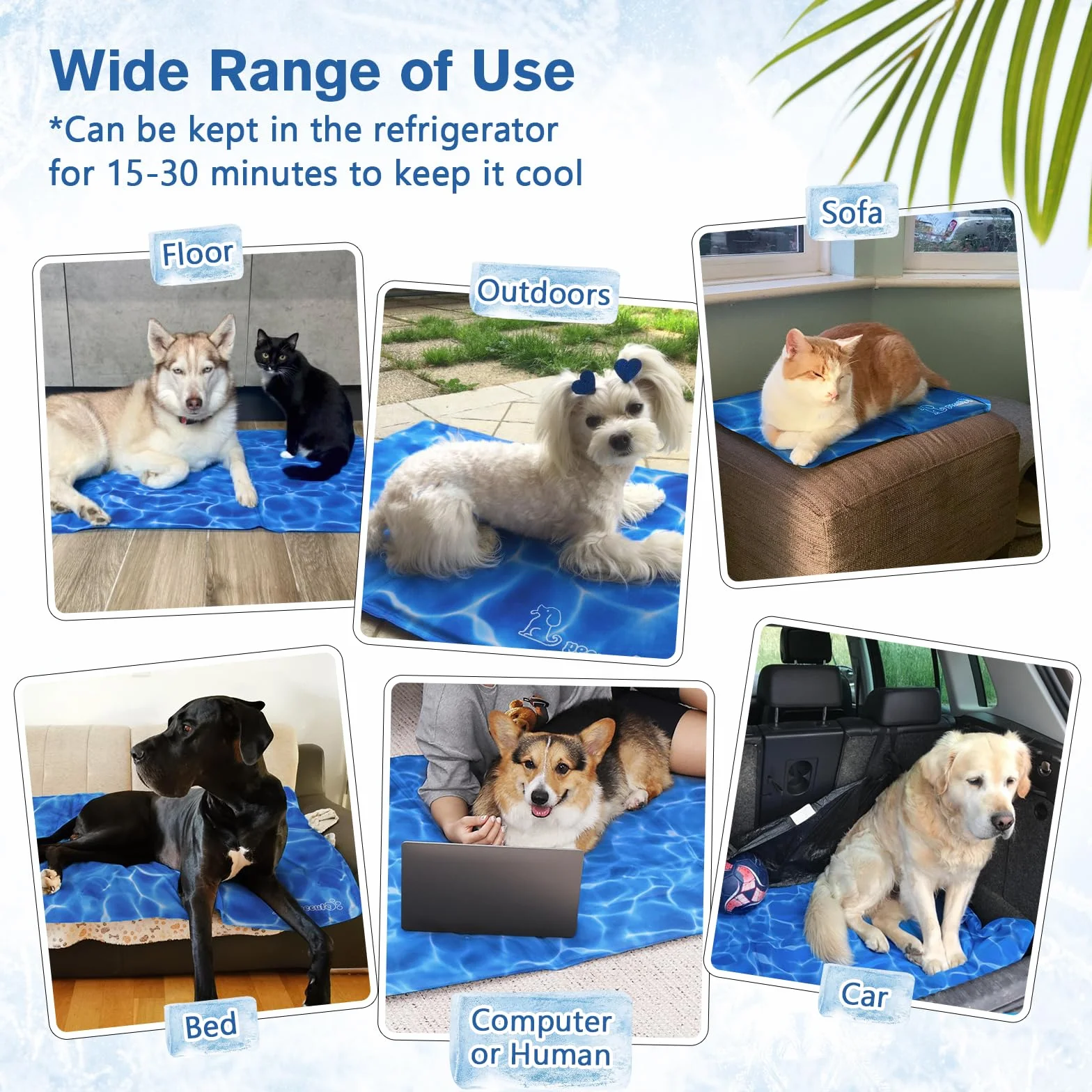 Tapis rafraîchissant pour chien et chat 120 x 75 cm, coussin auto-refroidissant en gel non toxique