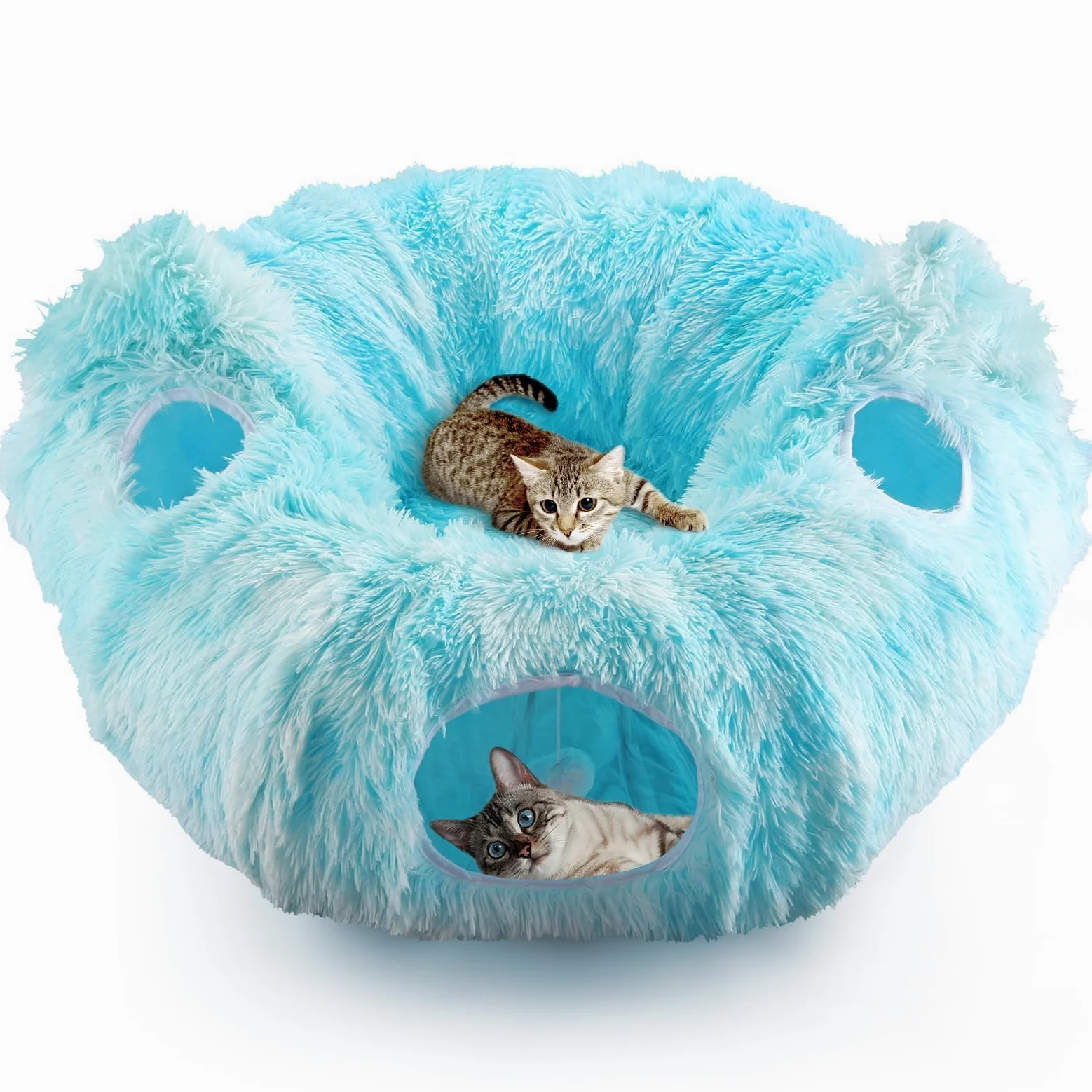 Tunnel Chat Pliable Tunnelle pour Chaton pour Jouer, Courir, se Cacher, Dormir Couffin pour Chats Aire de Jeu Peekaboo,Tunnel avec4 Points d'entrée