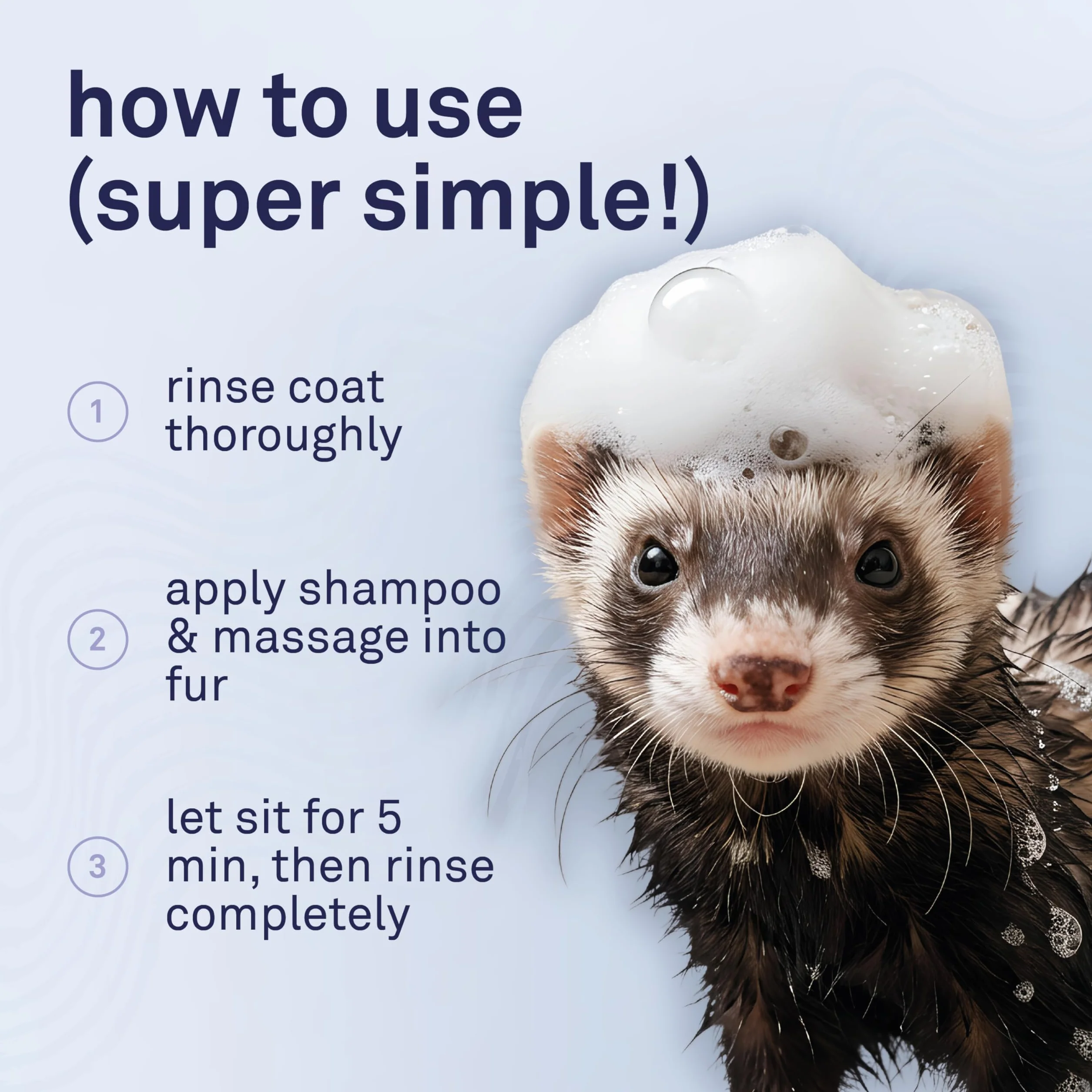 Shampoing pour furets désodorisant naturellement Peau et Pelage sains