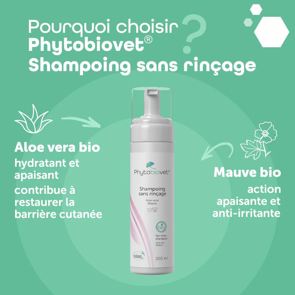 MP Labo Phytobiovet Shampoing sans Rinçage Chien Chat 200 ML Aloe Vera Mauve Ecocert