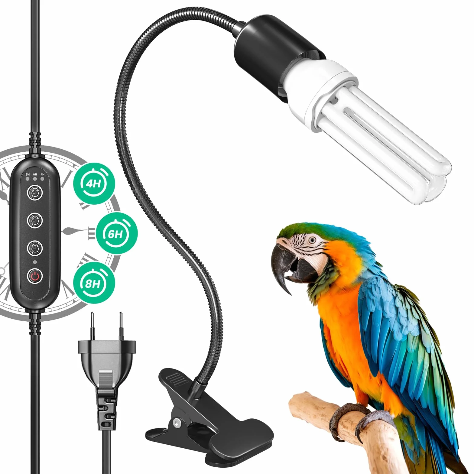 GlowUp UVB 2.4 Kit Complet d'éclairage pour Oiseaux, Lampe à Pince E27 20W