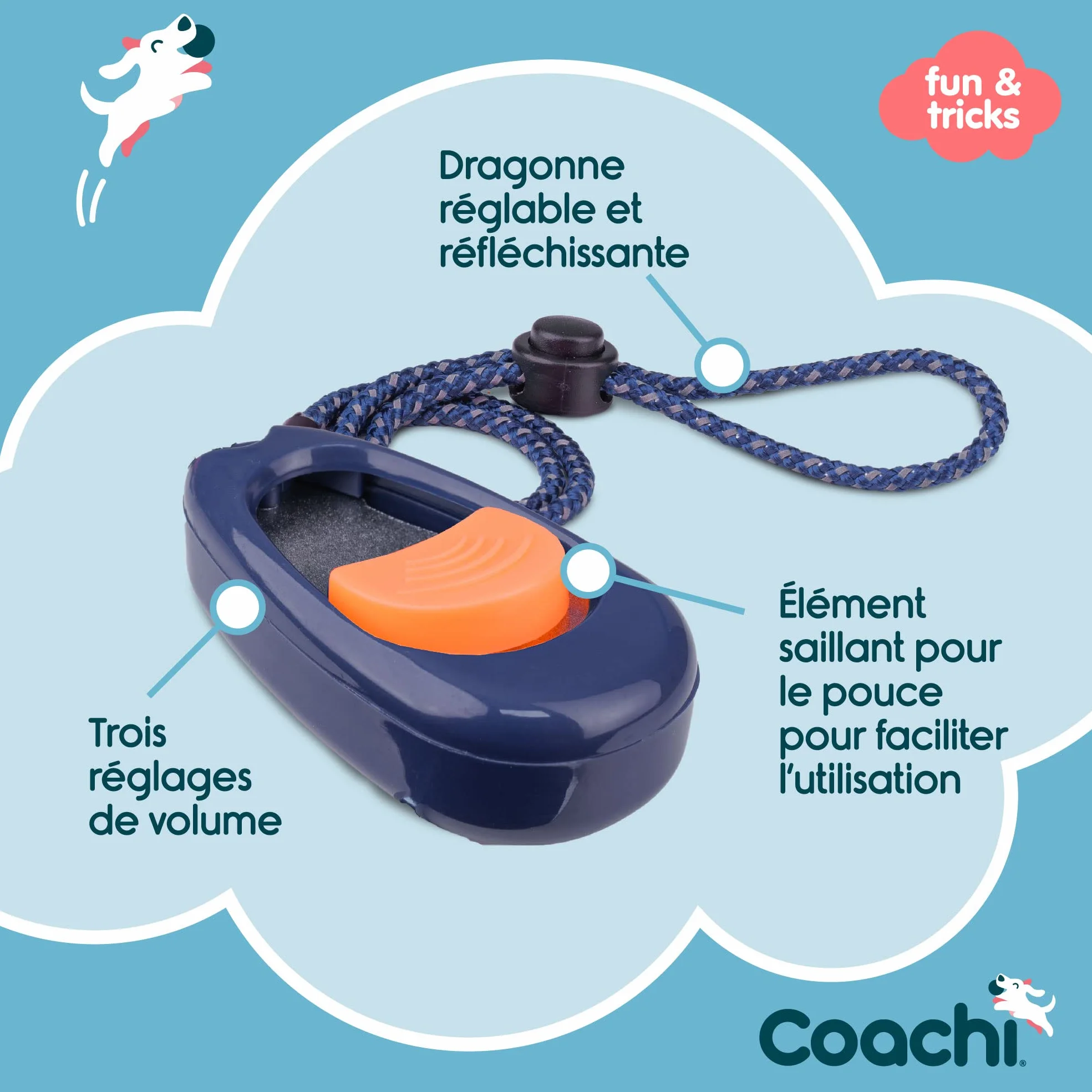 Coachi Multi-Clicker, Accessoire pour Chien, contrôle du Volume à 3 réglages, Facile à cliquer