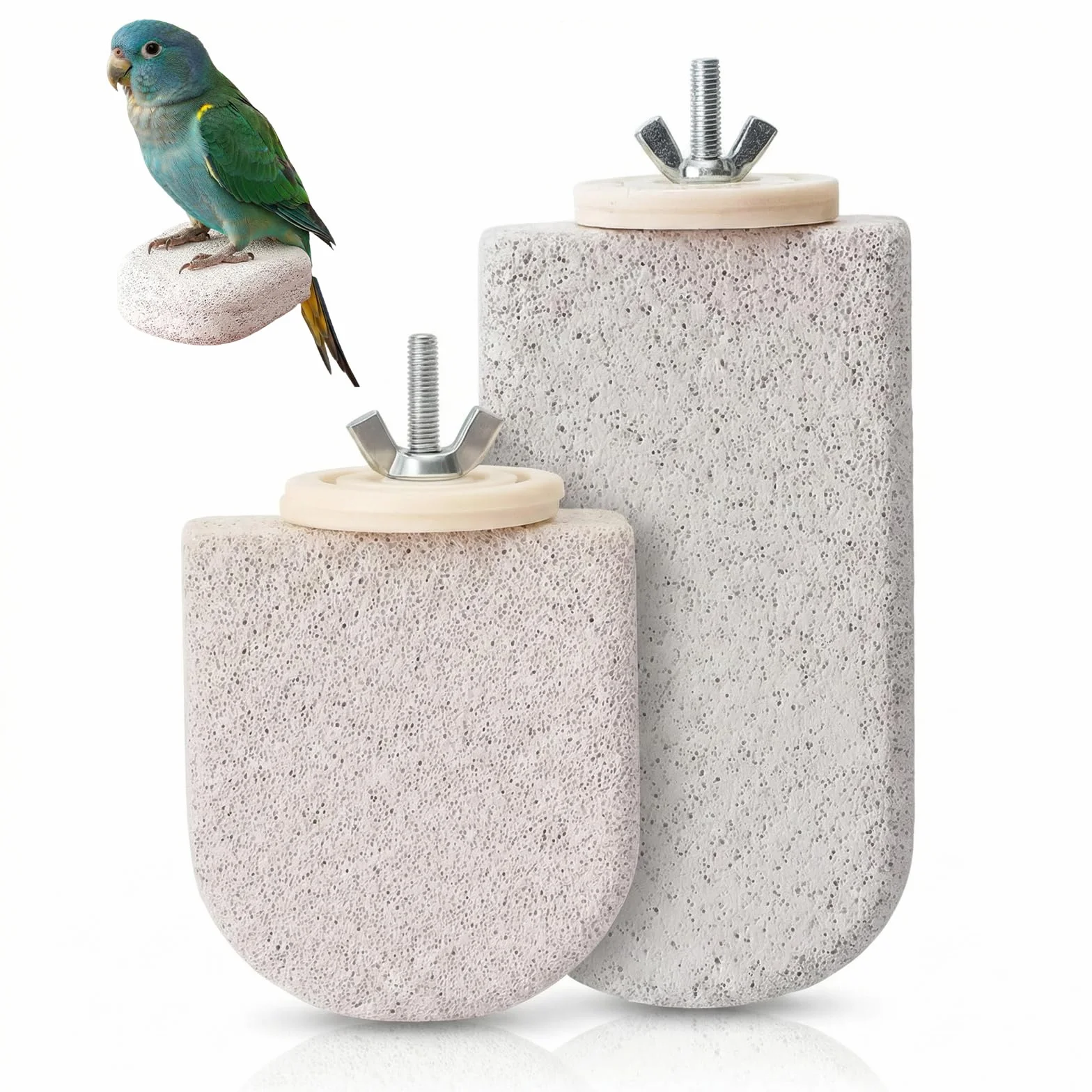 Perchoir Oiseau en Pierre Minérale Design Glace sur Bâton, Bâton à Ronger Naturel pour Perruches Ondulées et Calopsittes