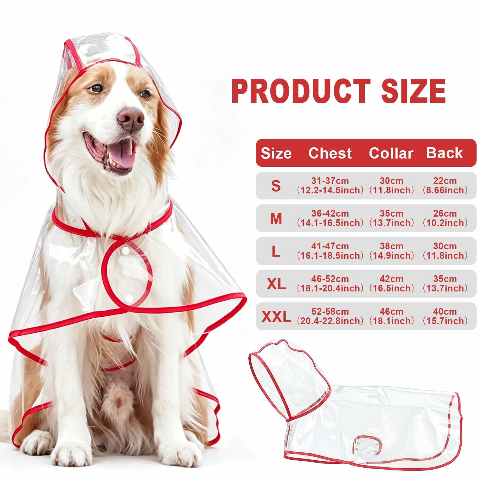 Imperméable Veste de Pluie pour Chien avec Capuchon S-2XL Manteau Chien Imperméable PE Pluie Chiens