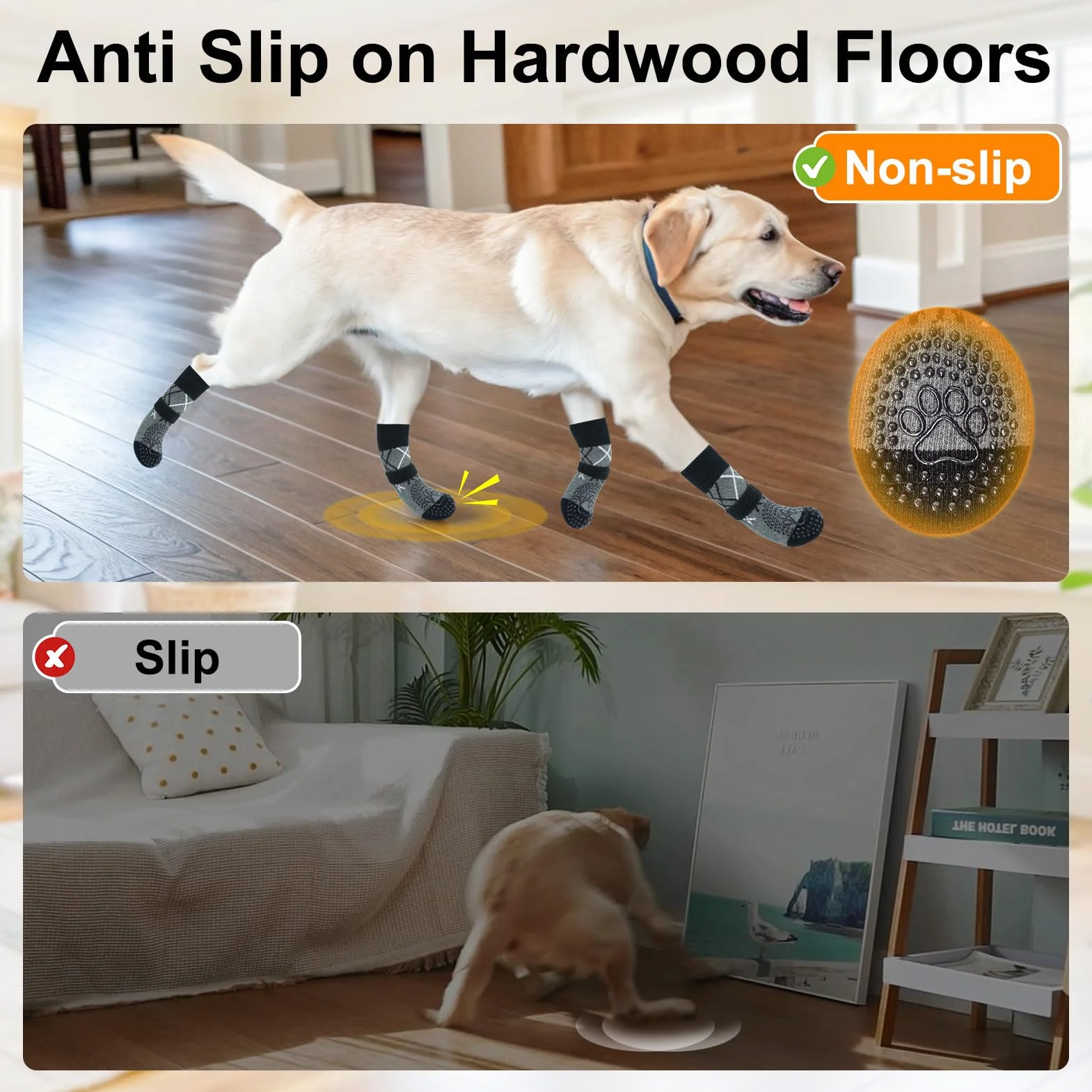 BEAUTYZOO Lot de 6 paires de chaussettes pour chien antidérapantes pour sols en bois dur