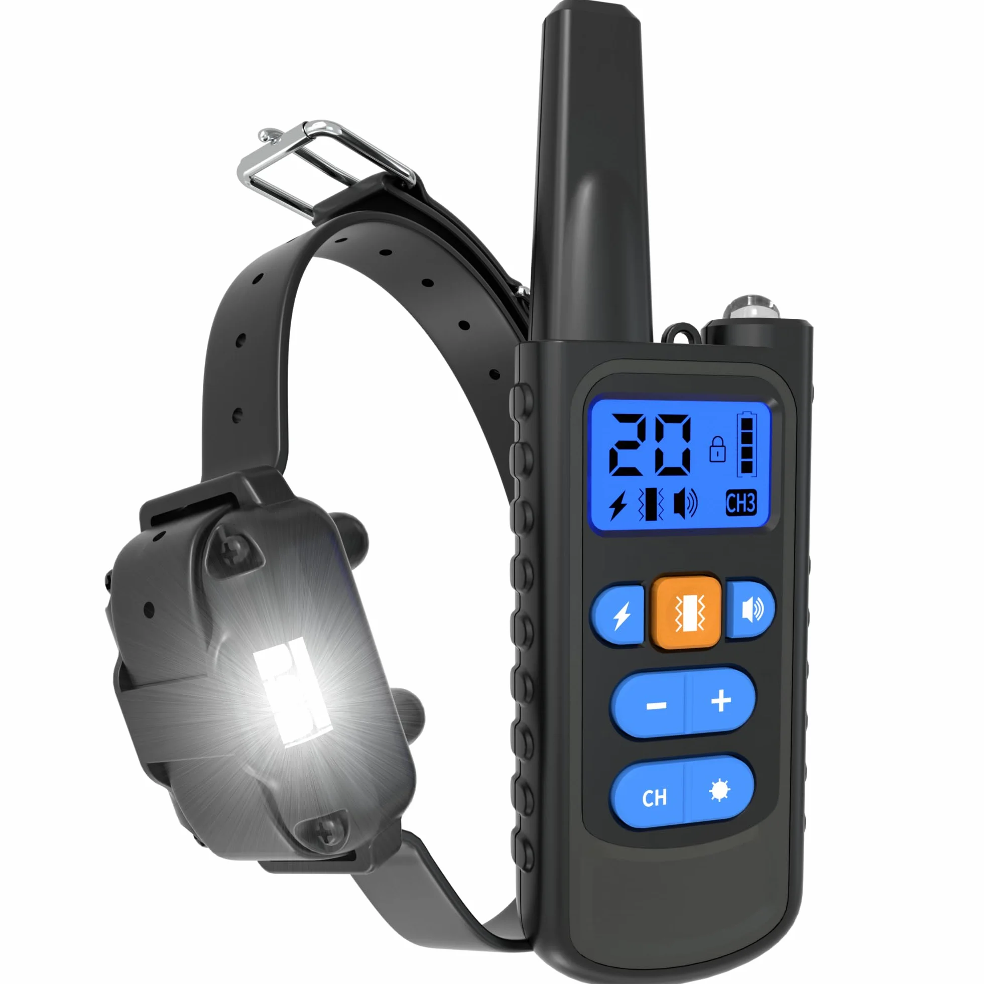 Meloive Collier de Dressage pour Chiens Rechargeable,Portée de 3000m,avec Mode Vibration,Son,Choc Statique et Lumière,IPX67 Résistant à L’Eau,Adapté Aux Chiens de Petites et Moyennes Tailles,Noir