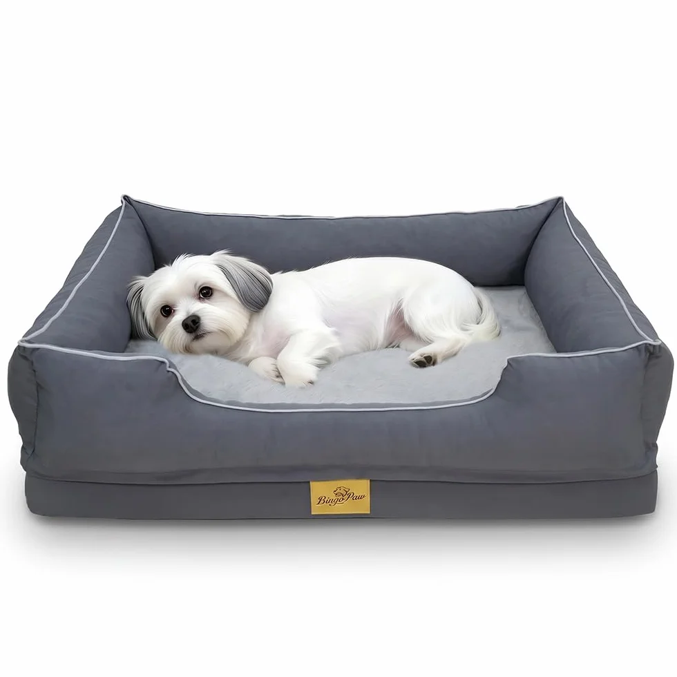 Panier Orthopédique pour Chien 77x63x18cm Coussin Déhoussable Lavable Mémoire de Forme Anti-dérapant Gris